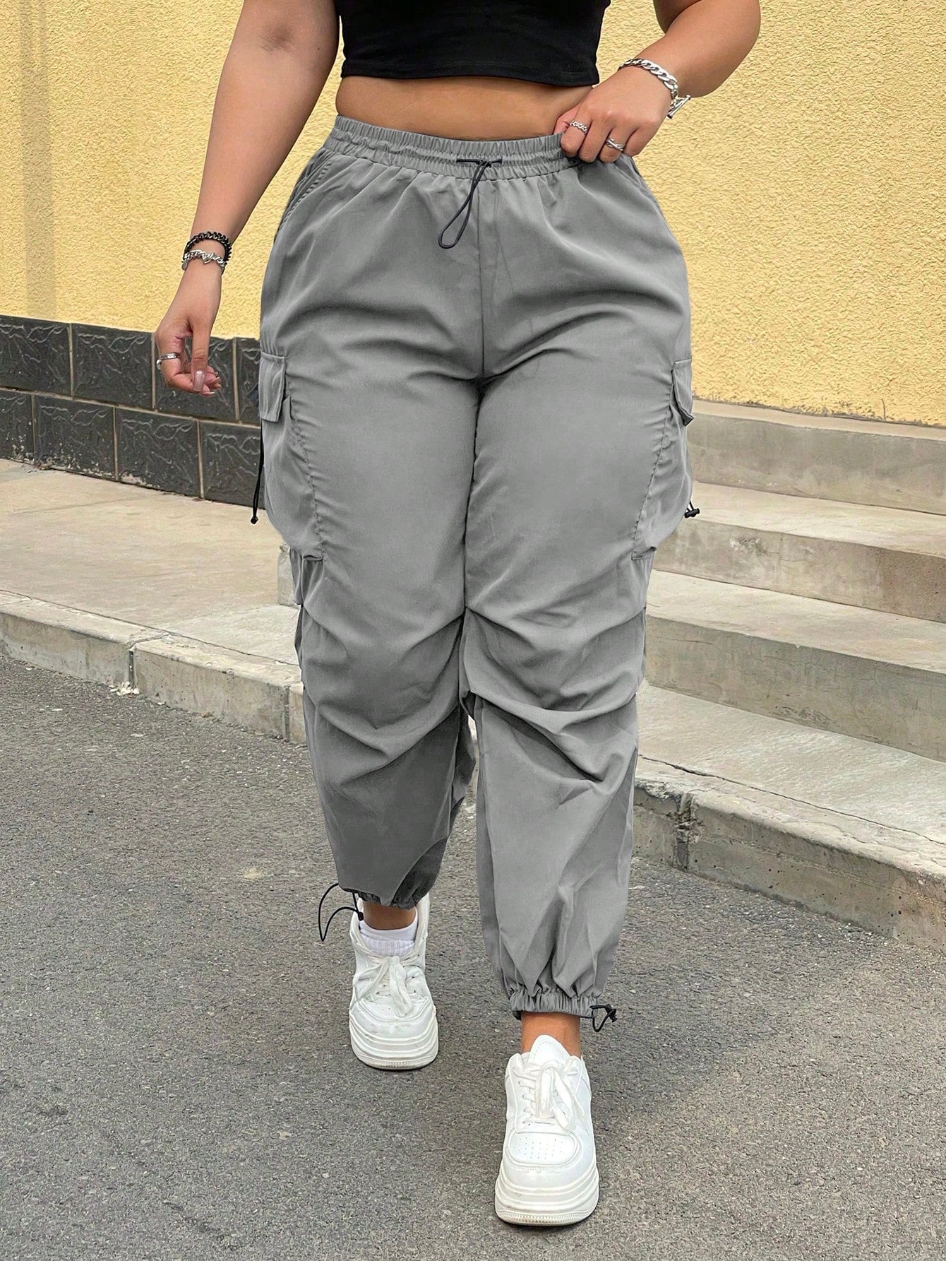 Pantaloni Cargo, PLUS SIZE, Slim Fit, Talie Inalta