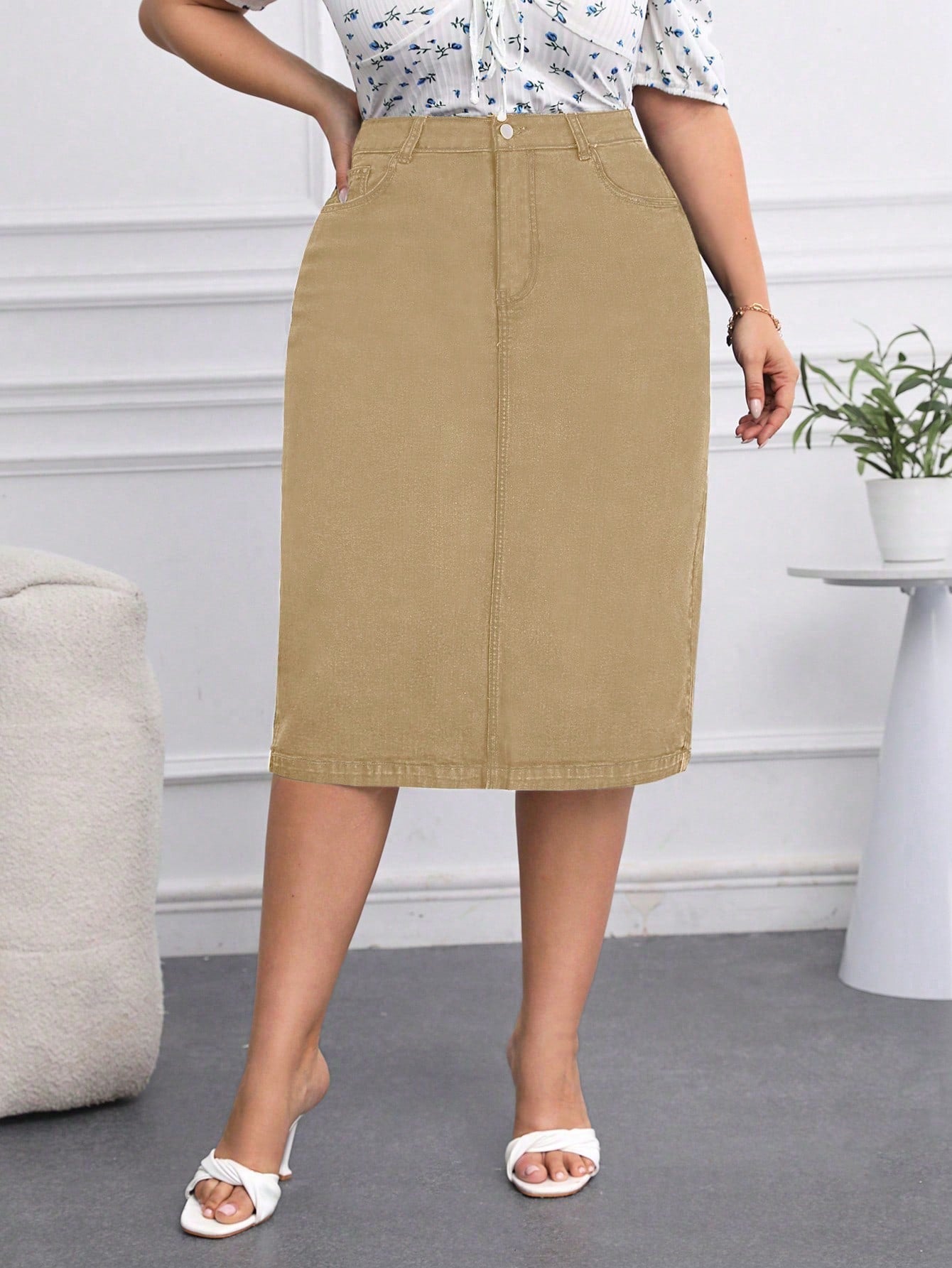 Fusta Dama, PLUS SIZE, Talie Inalta, Cu Buzunare