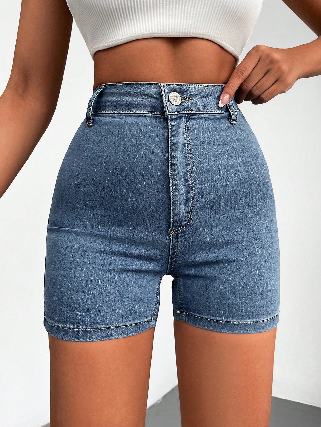 Blugi Dama, Scurti, Croiala Slim-Fit & Talie Inalta