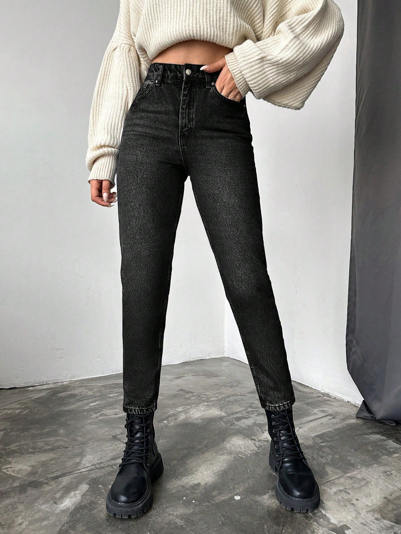 Blugi dama, Cropped, Talie Inalta, Croiala Slim-Fit