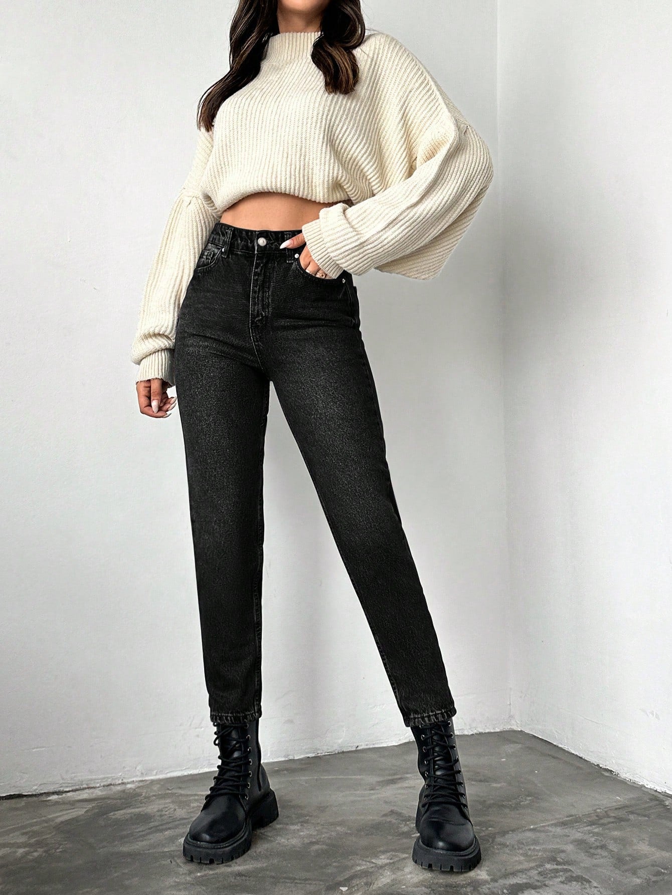 Blugi dama, Cropped, Talie Inalta, Croiala Slim-Fit