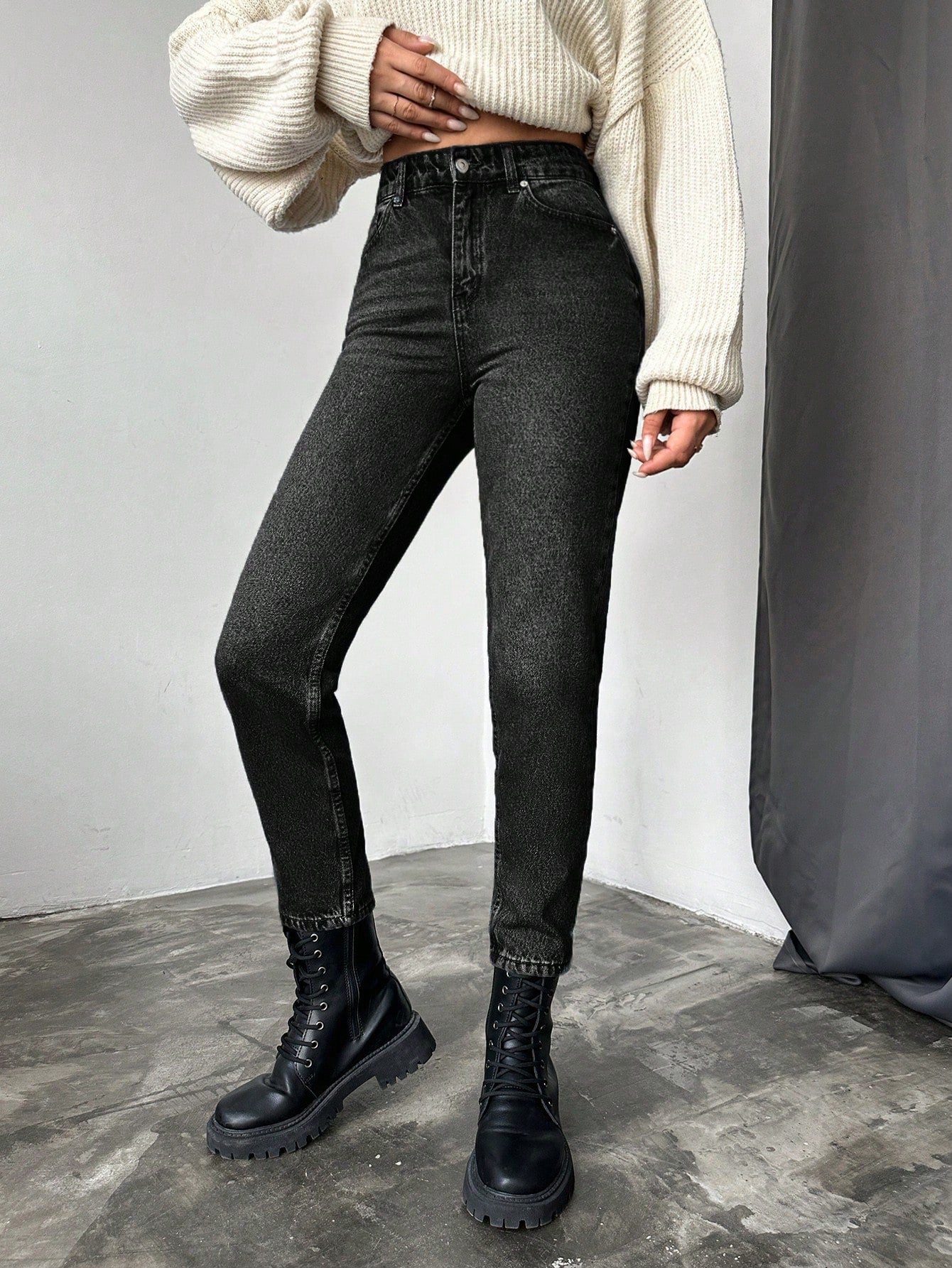 Blugi dama, Cropped, Talie Inalta, Croiala Slim-Fit