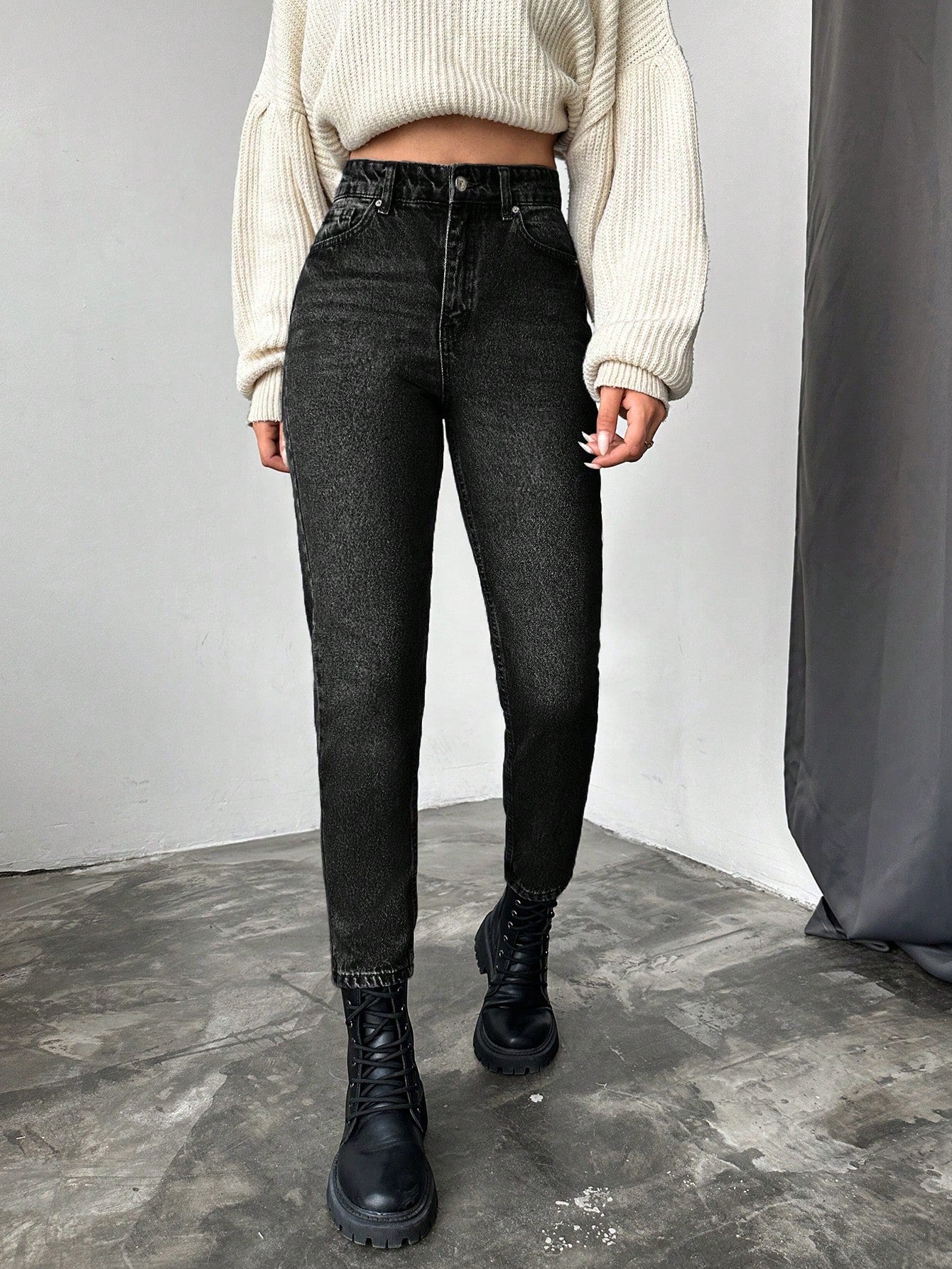 Blugi dama, Cropped, Talie Inalta, Croiala Slim-Fit