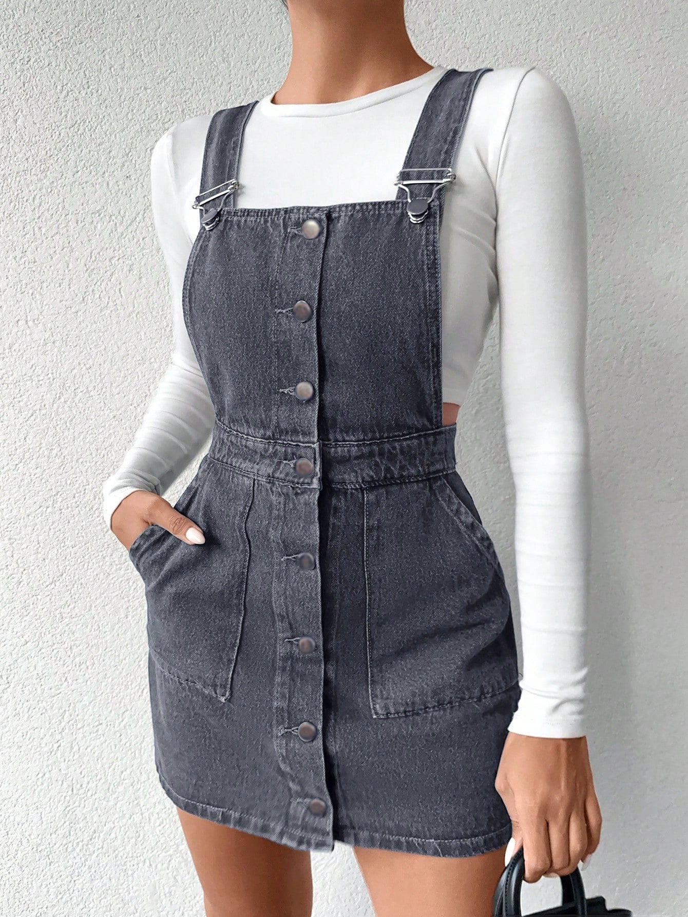 Salopeta Dama, Rochie Scurta, Cu Bretele, Croiala Lejera