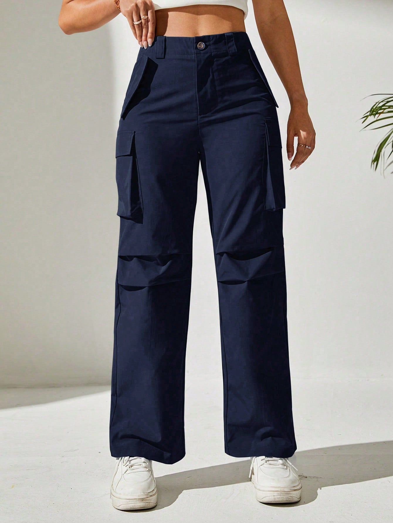 Pantaloni Cargo, Cu talie Inalta & Snur In Talie