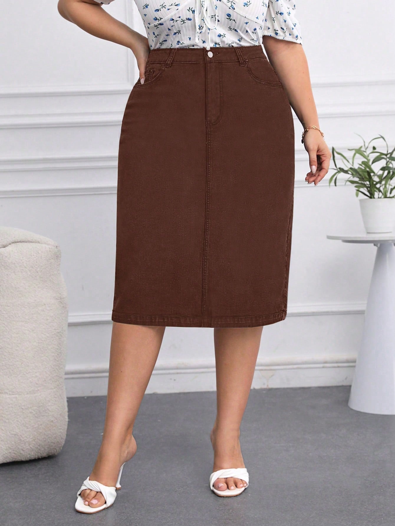 Fusta Dama, PLUS SIZE, Talie Inalta, Cu Buzunare