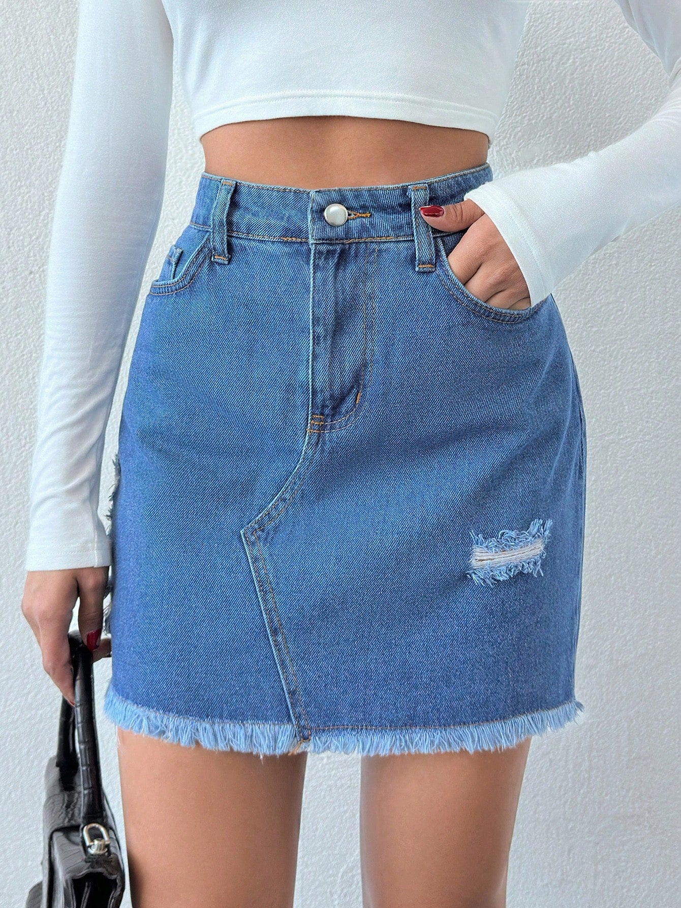 Fusta Dama, Scurta, Denim, Talie Inalta