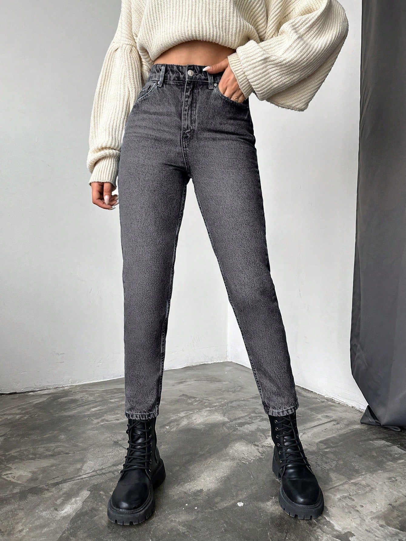 Blugi dama, Cropped, Talie Inalta, Croiala Slim-Fit