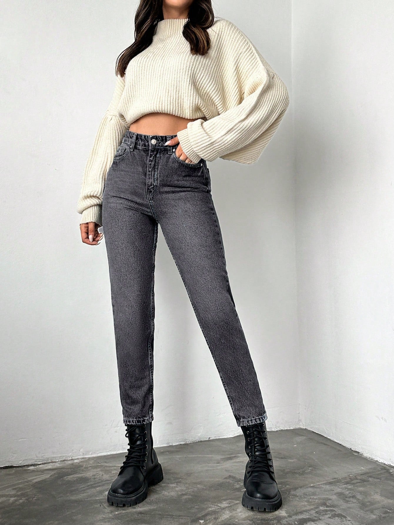 Blugi dama, Cropped, Talie Inalta, Croiala Slim-Fit