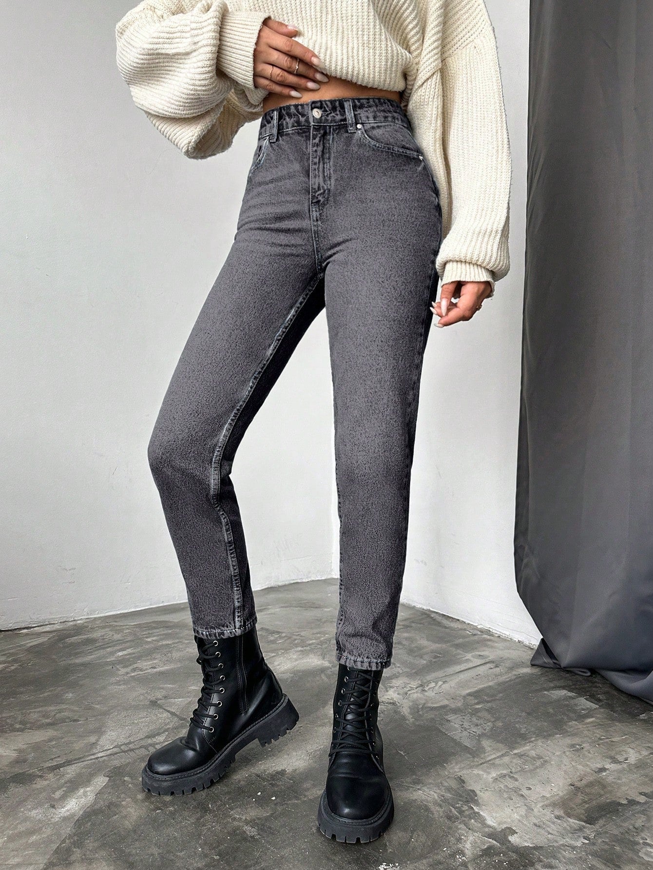 Blugi dama, Cropped, Talie Inalta, Croiala Slim-Fit