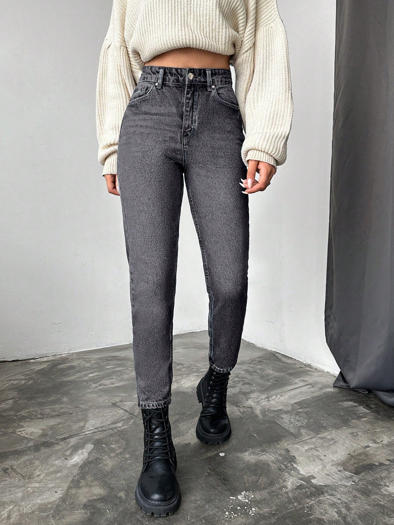 Blugi dama, Cropped, Talie Inalta, Croiala Slim-Fit