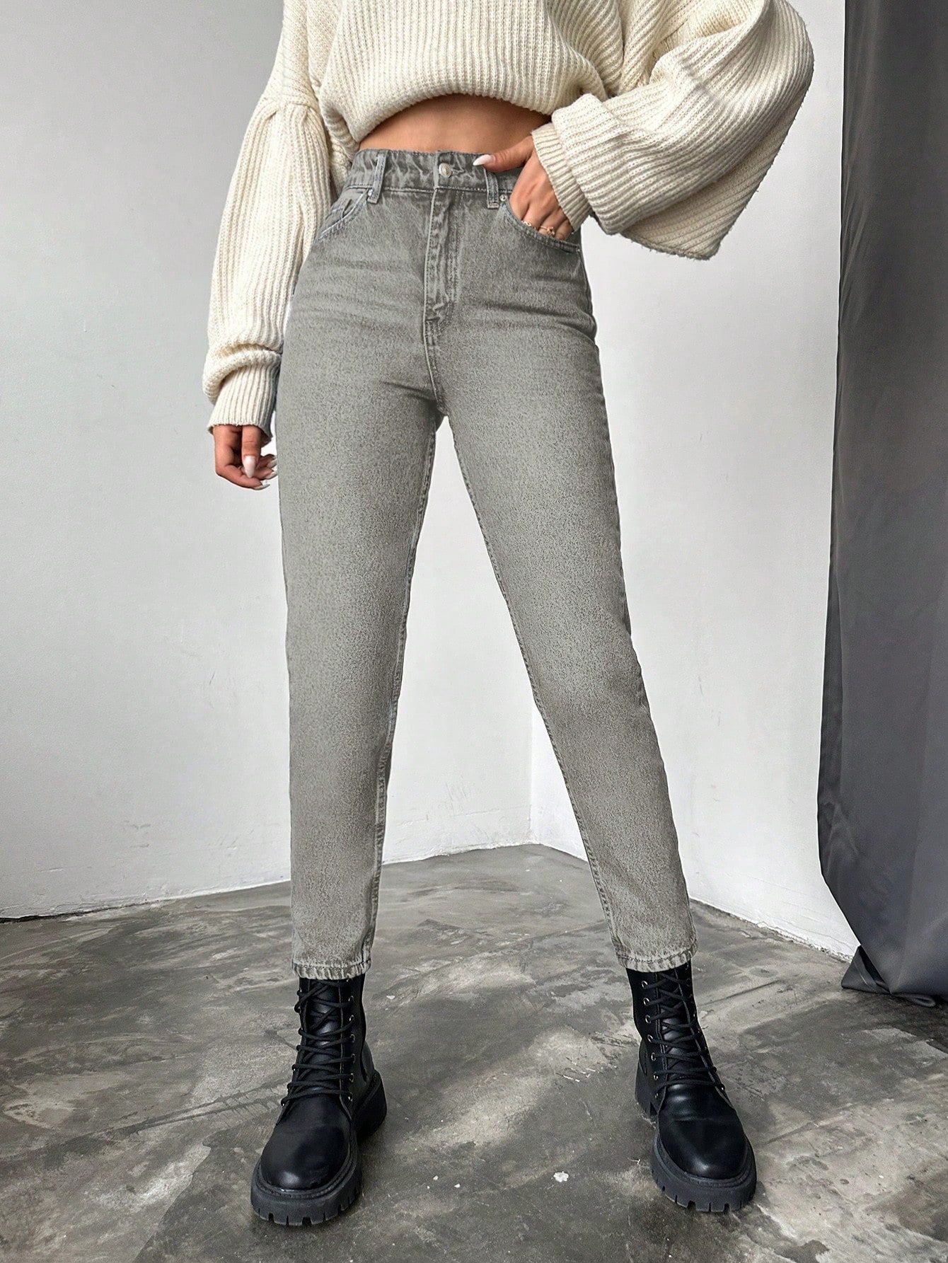 Blugi dama, Cropped, Talie Inalta, Croiala Slim-Fit
