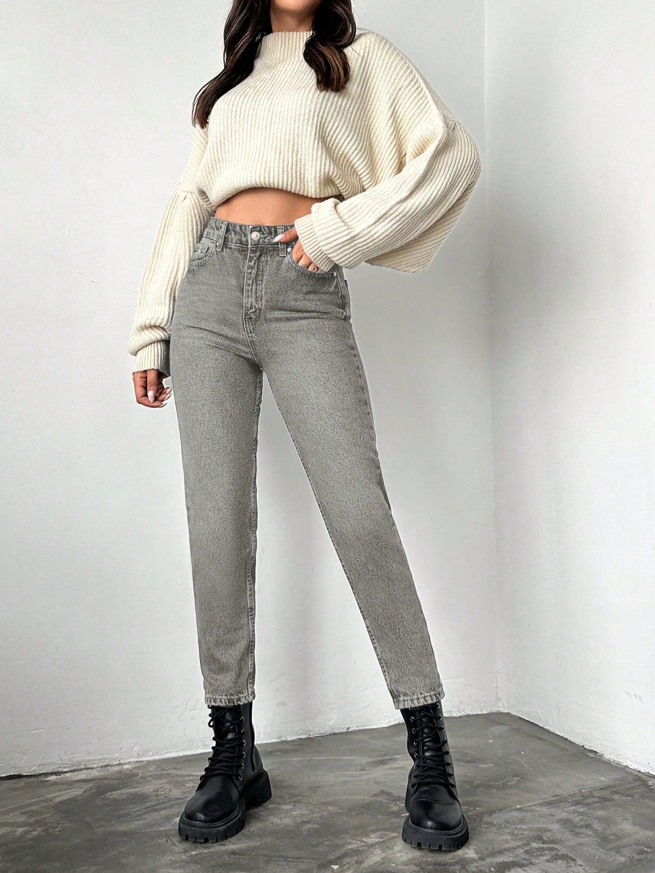 Blugi dama, Cropped, Talie Inalta, Croiala Slim-Fit