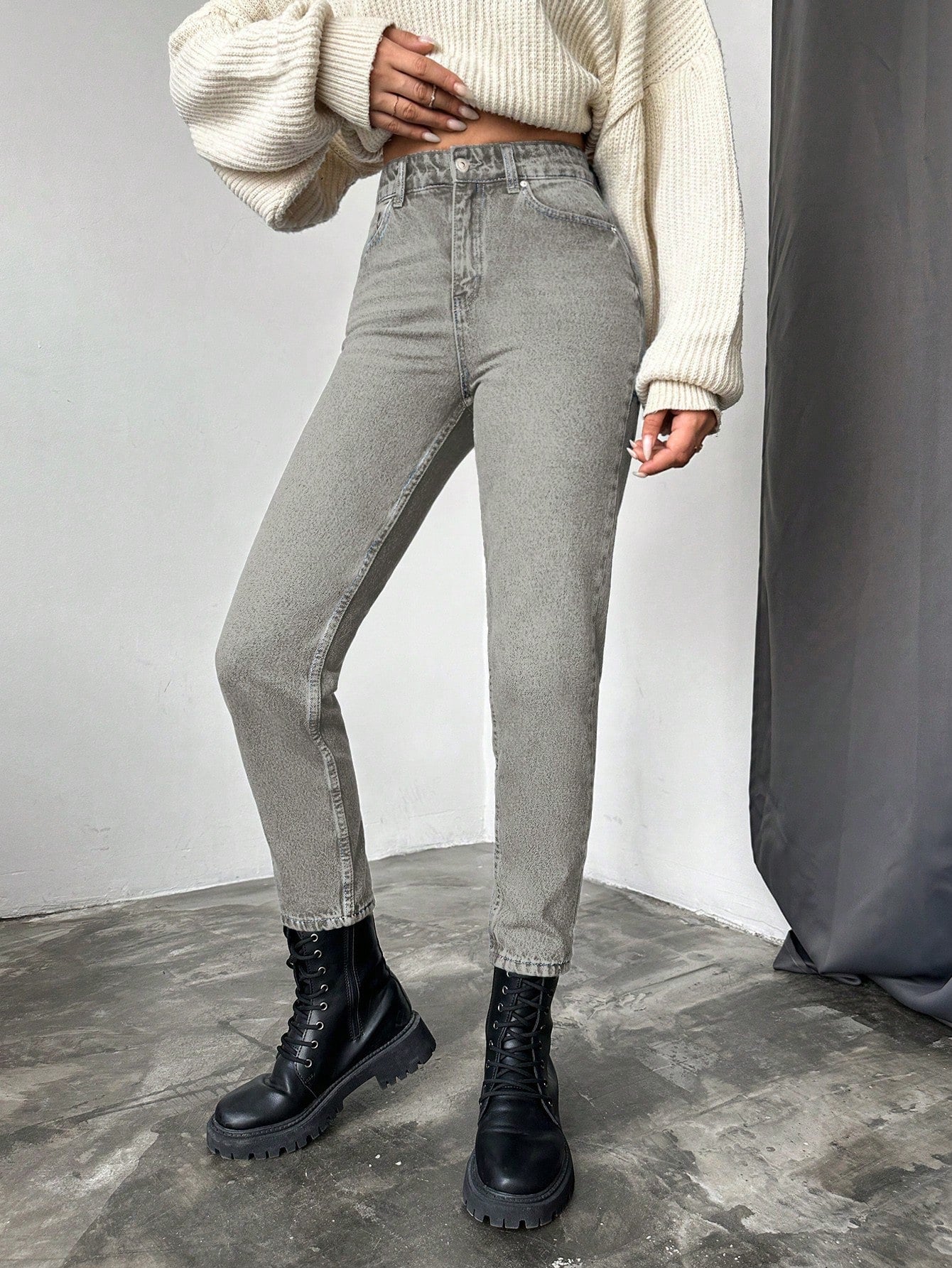 Blugi dama, Cropped, Talie Inalta, Croiala Slim-Fit