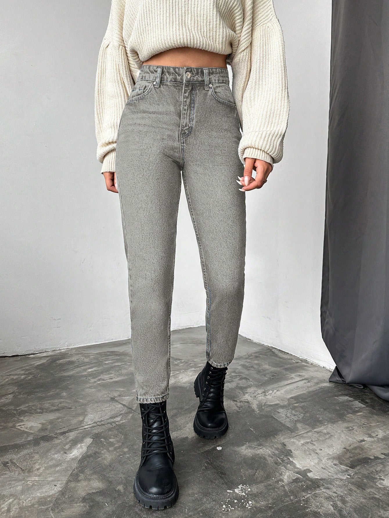 Blugi dama, Cropped, Talie Inalta, Croiala Slim-Fit