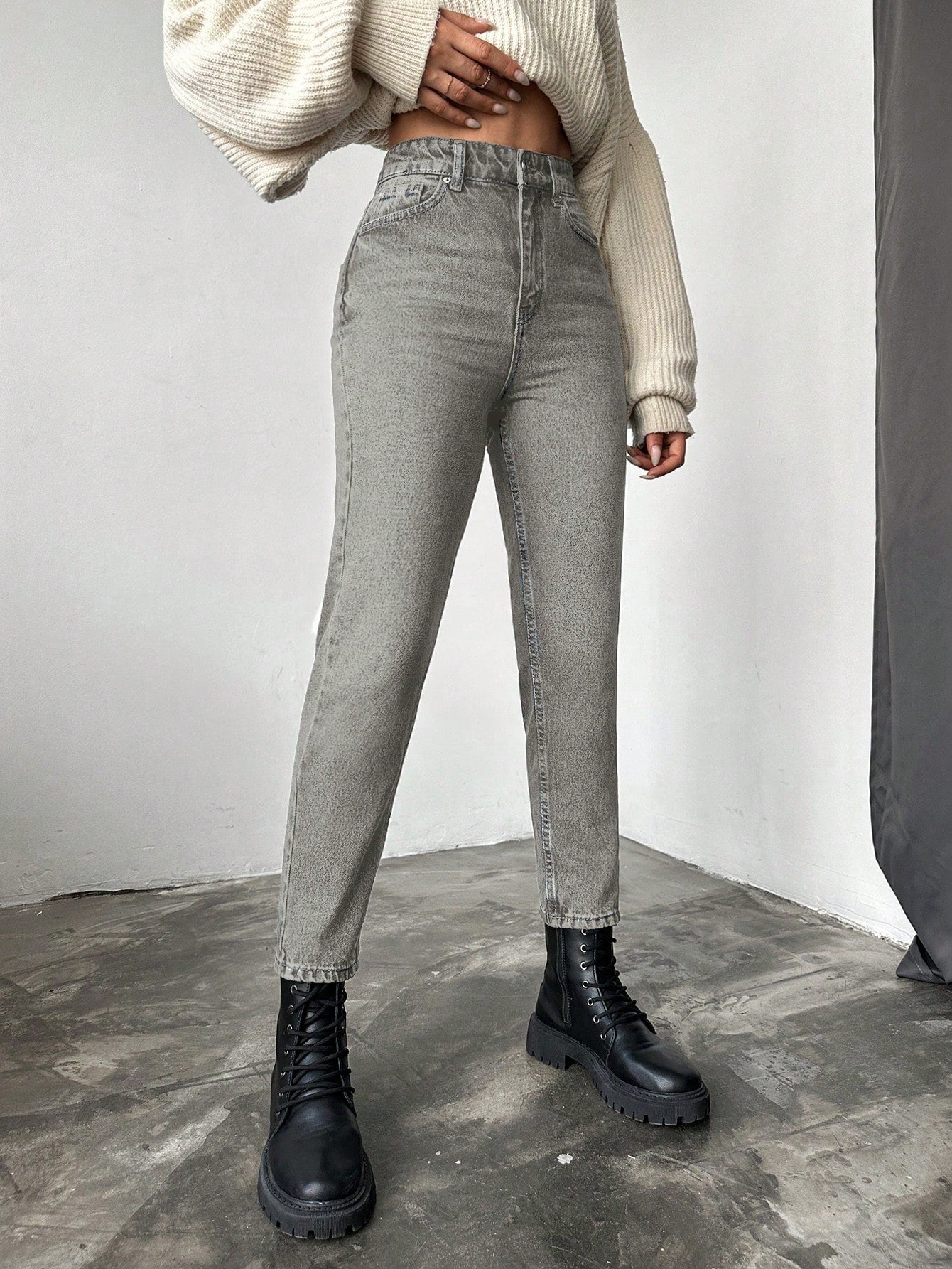 Blugi dama, Cropped, Talie Inalta, Croiala Slim-Fit