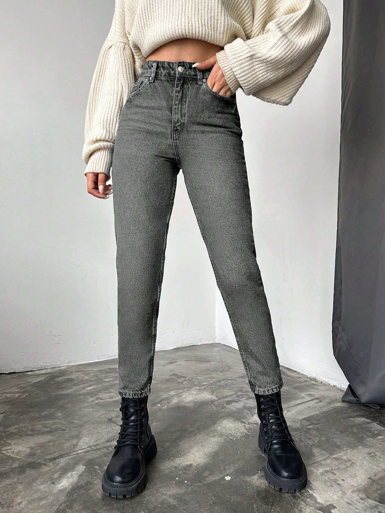 Blugi dama, Cropped, Talie Inalta, Croiala Slim-Fit