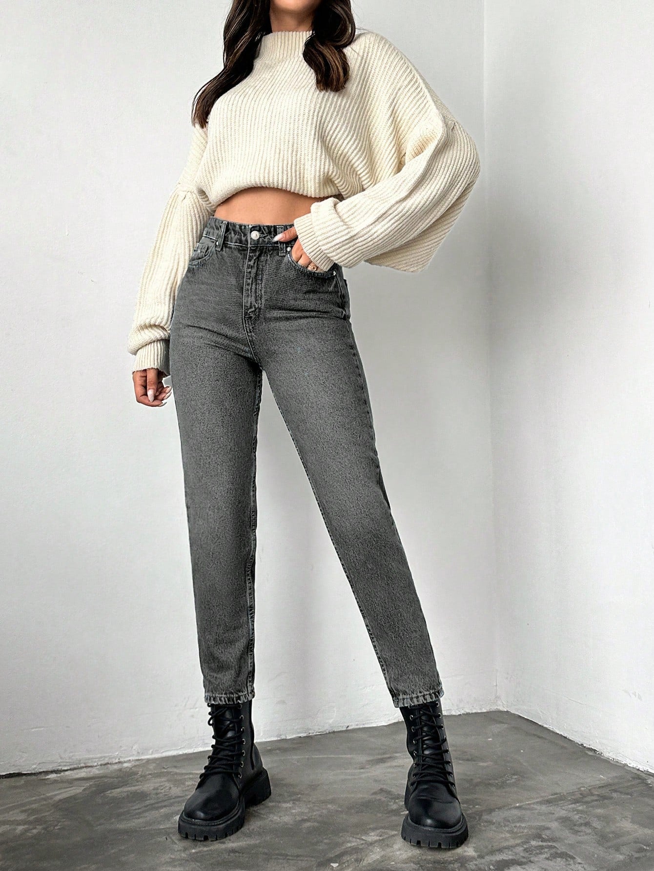 Blugi dama, Cropped, Talie Inalta, Croiala Slim-Fit