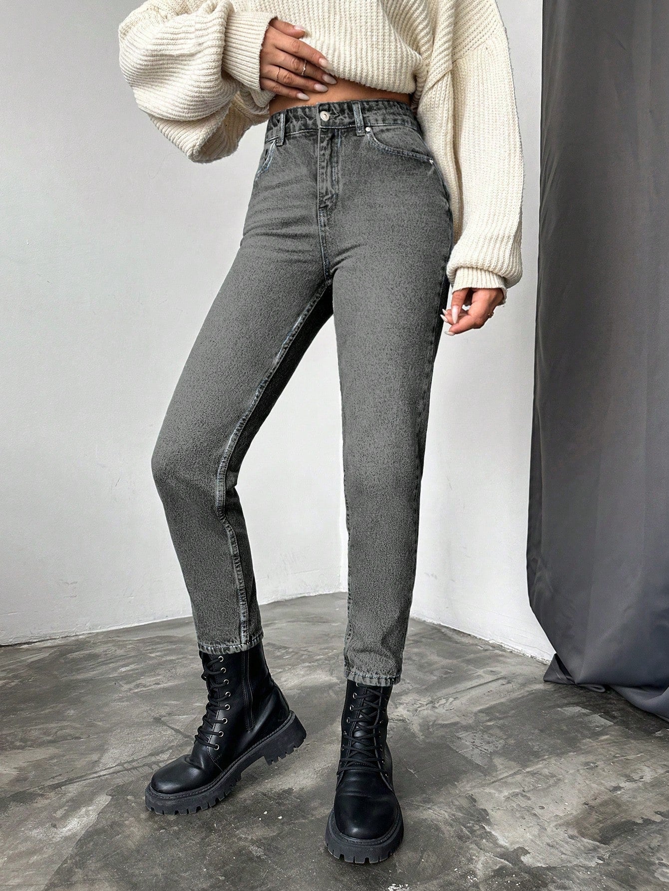 Blugi dama, Cropped, Talie Inalta, Croiala Slim-Fit