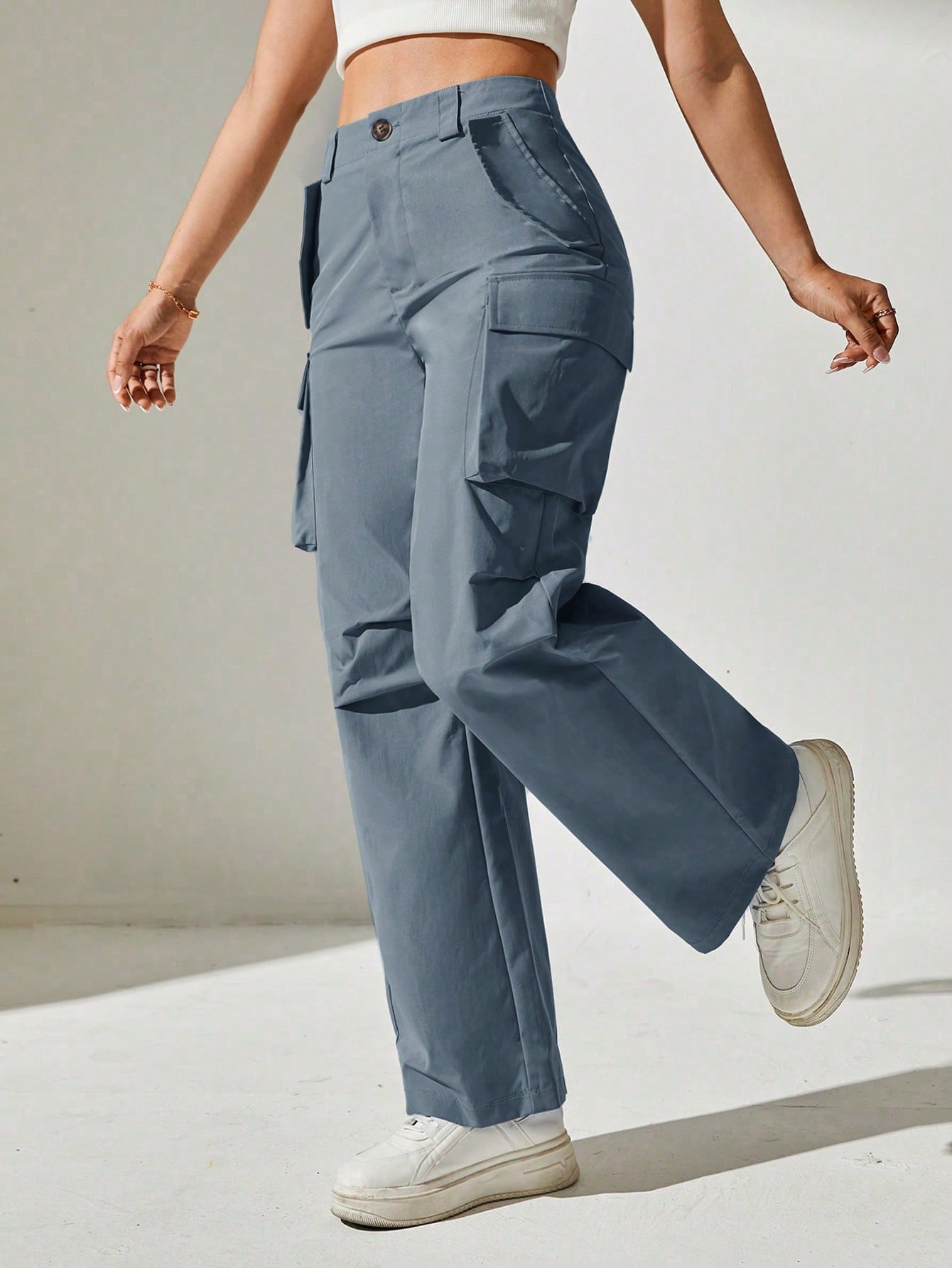Pantaloni Cargo, Cu talie Inalta & Snur In Talie