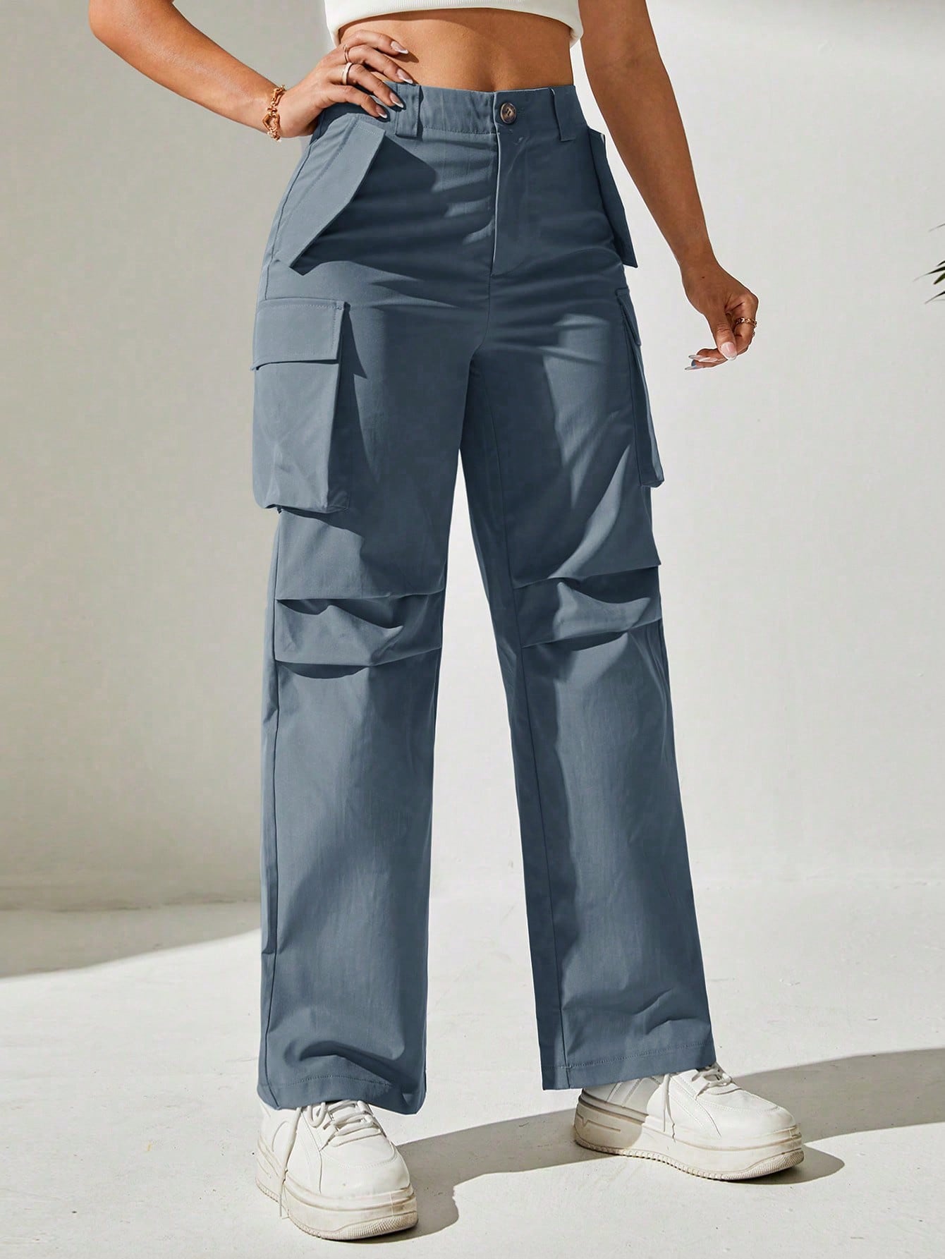Pantaloni Cargo, Cu talie Inalta & Snur In Talie