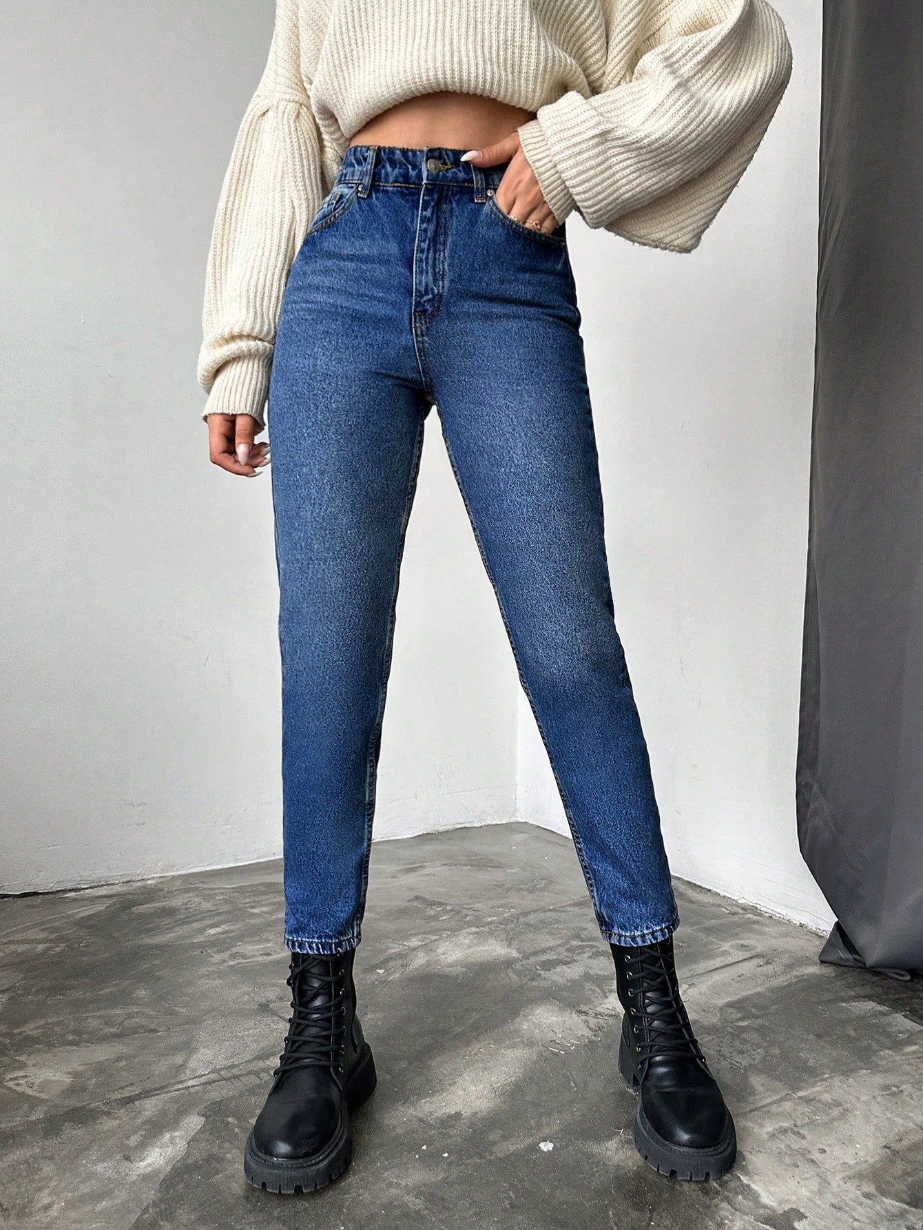 Blugi dama, Cropped, Talie Inalta, Croiala Slim-Fit