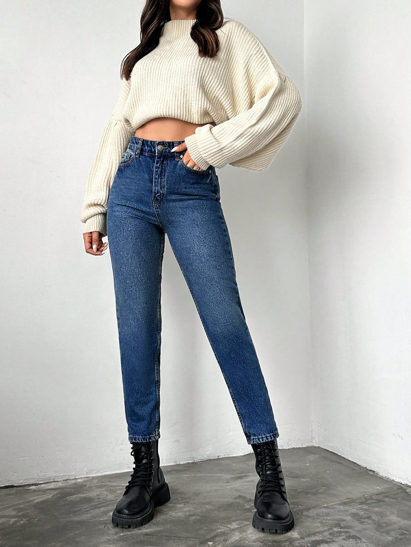 Blugi dama, Cropped, Talie Inalta, Croiala Slim-Fit
