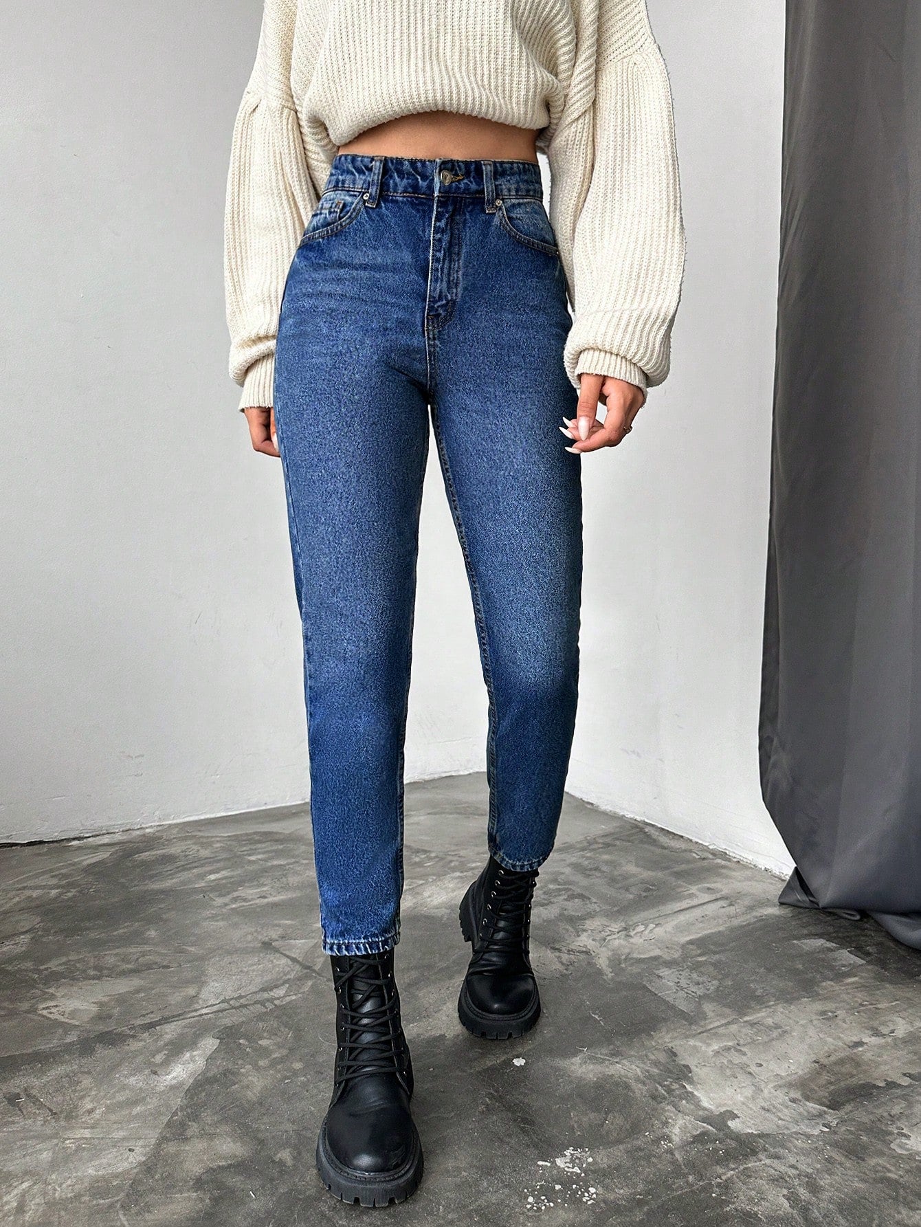Blugi dama, Cropped, Talie Inalta, Croiala Slim-Fit
