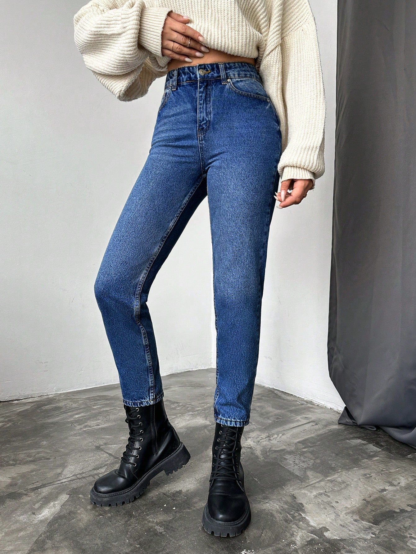Blugi dama, Cropped, Talie Inalta, Croiala Slim-Fit