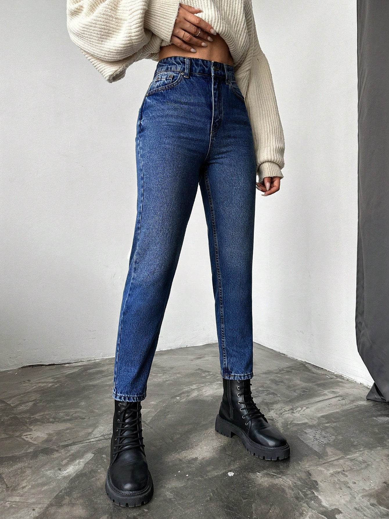 Blugi dama, Cropped, Talie Inalta, Croiala Slim-Fit