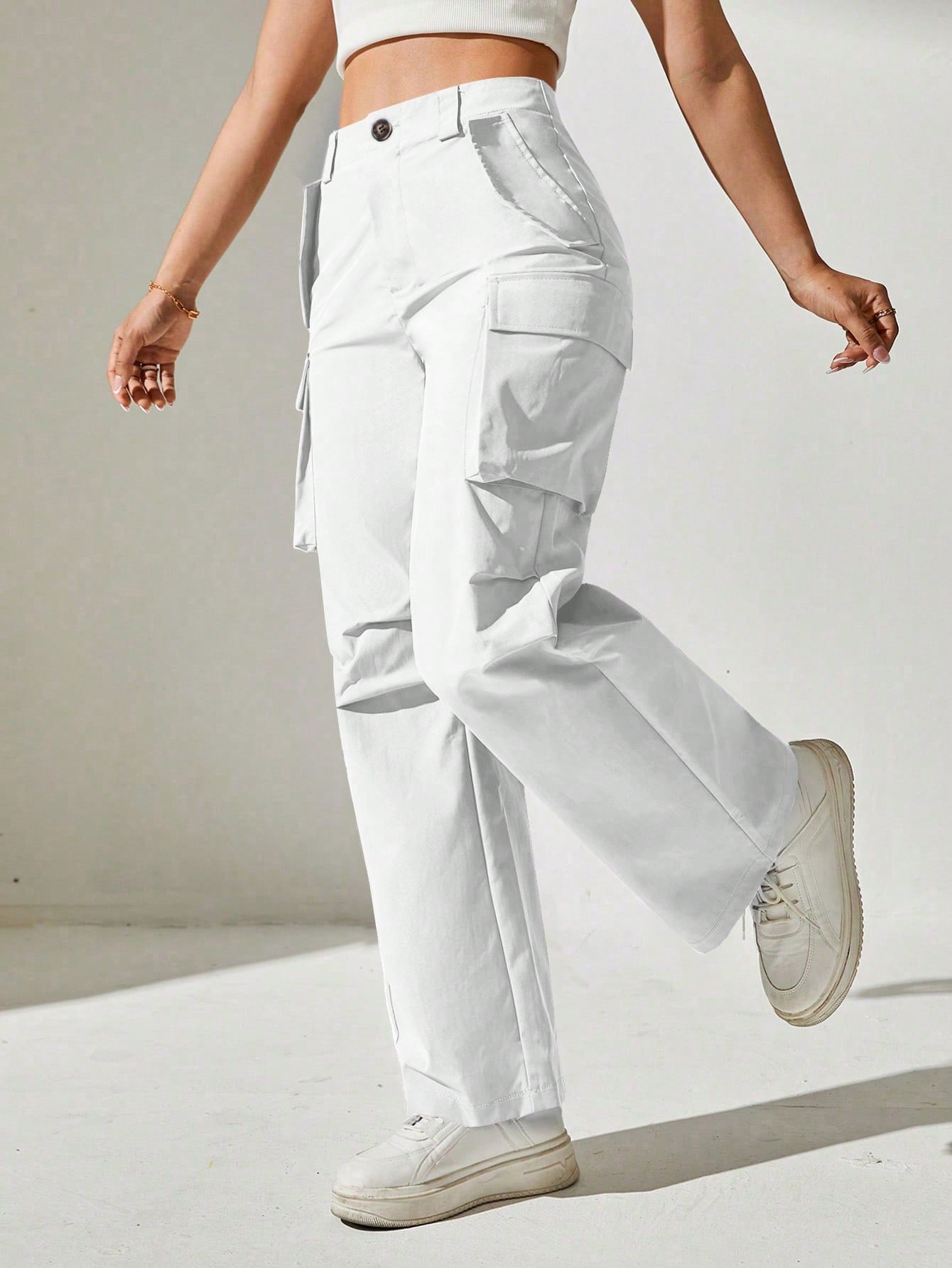 Pantaloni Cargo, Cu talie Inalta & Snur In Talie