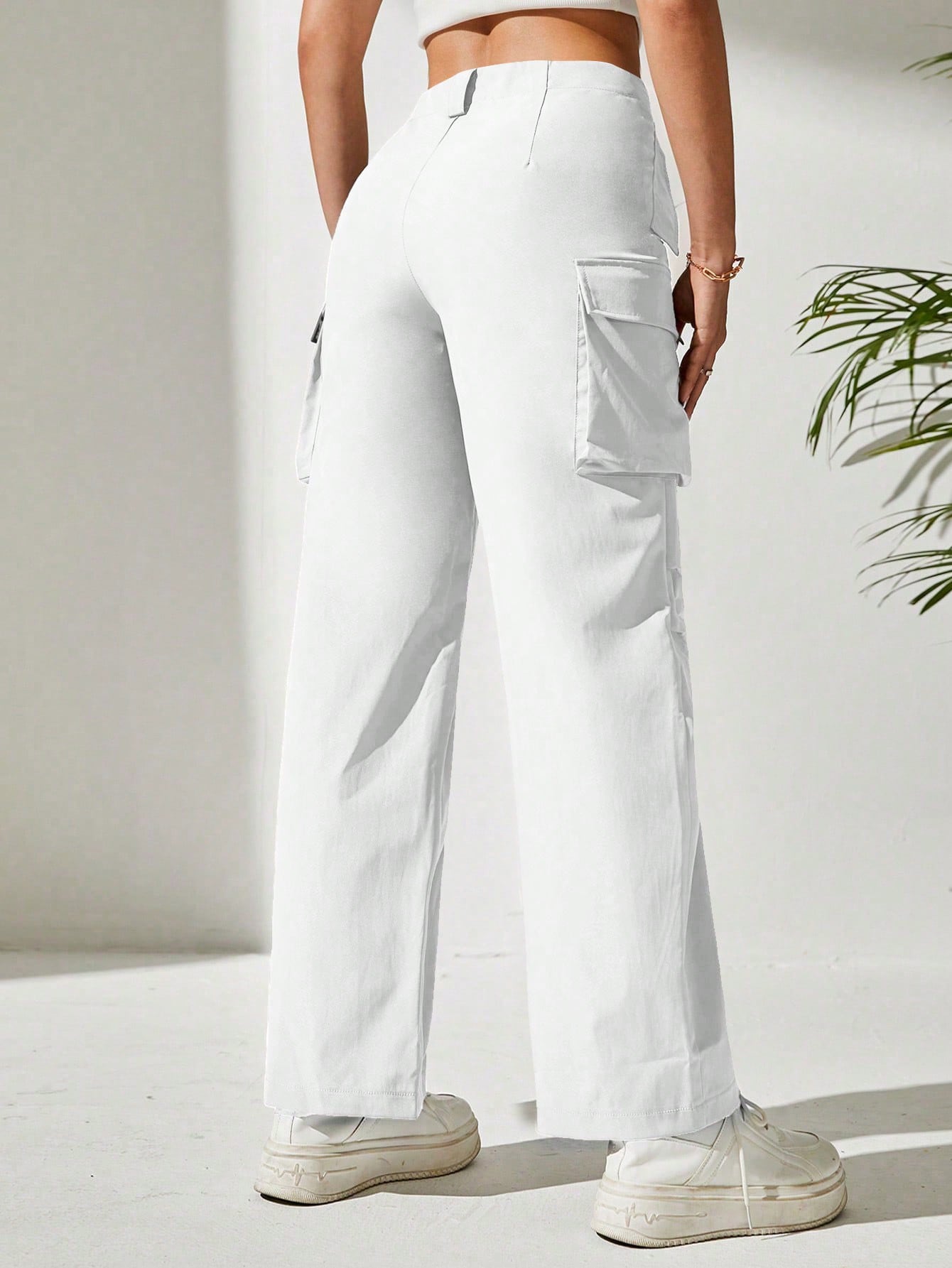 Pantaloni Cargo, Cu talie Inalta & Snur In Talie