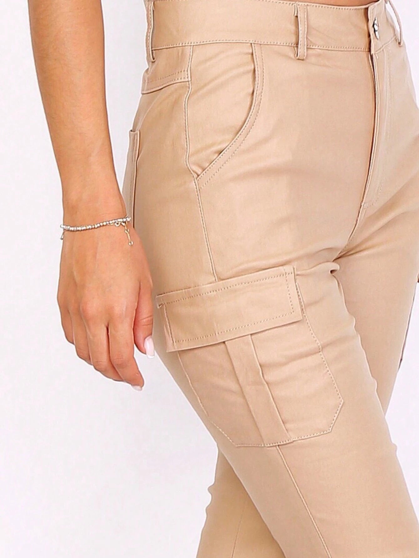 Pantaloni Cargo Dama, Piele Ecologica, Talie Inalta