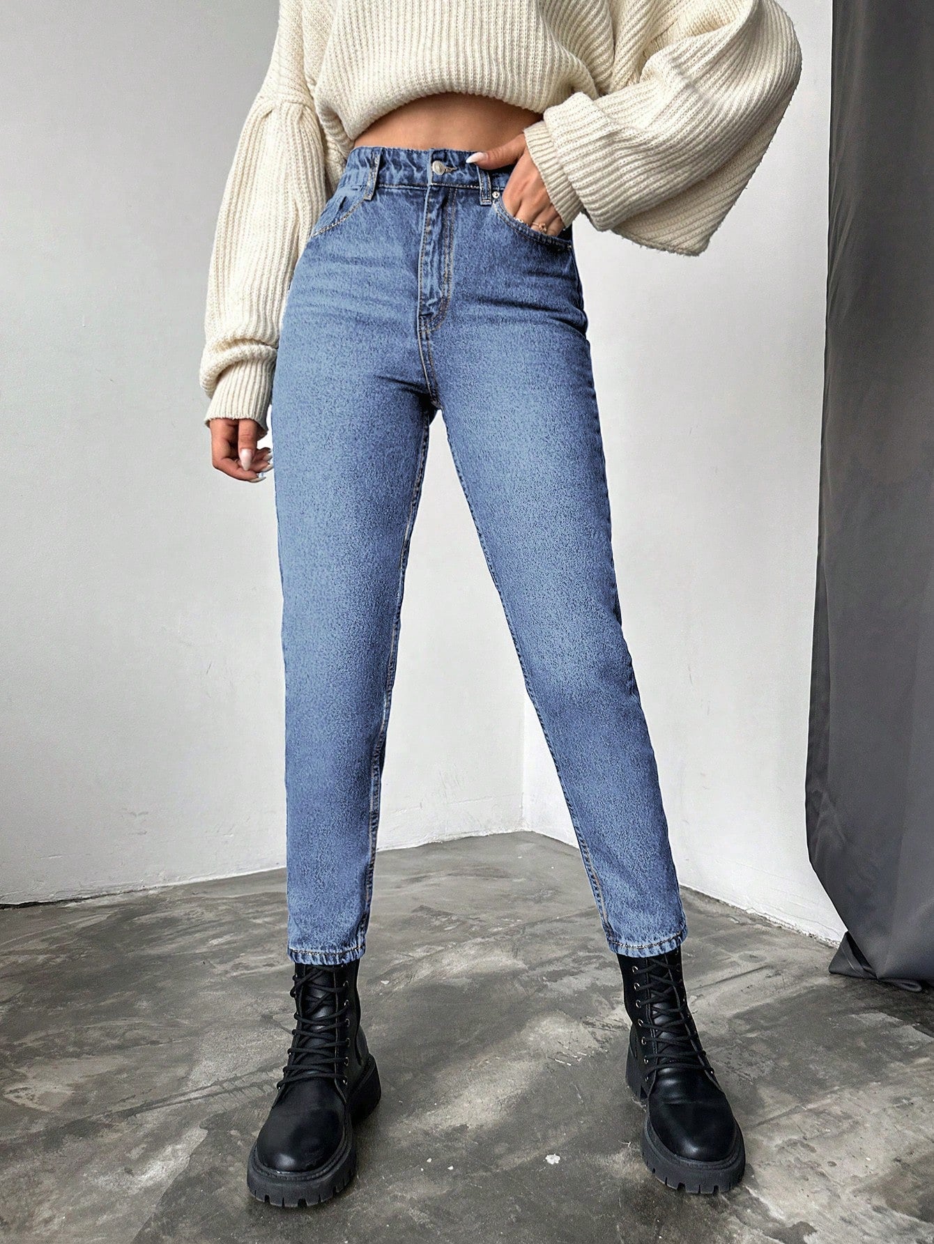 Blugi dama, Cropped, Talie Inalta, Croiala Slim-Fit