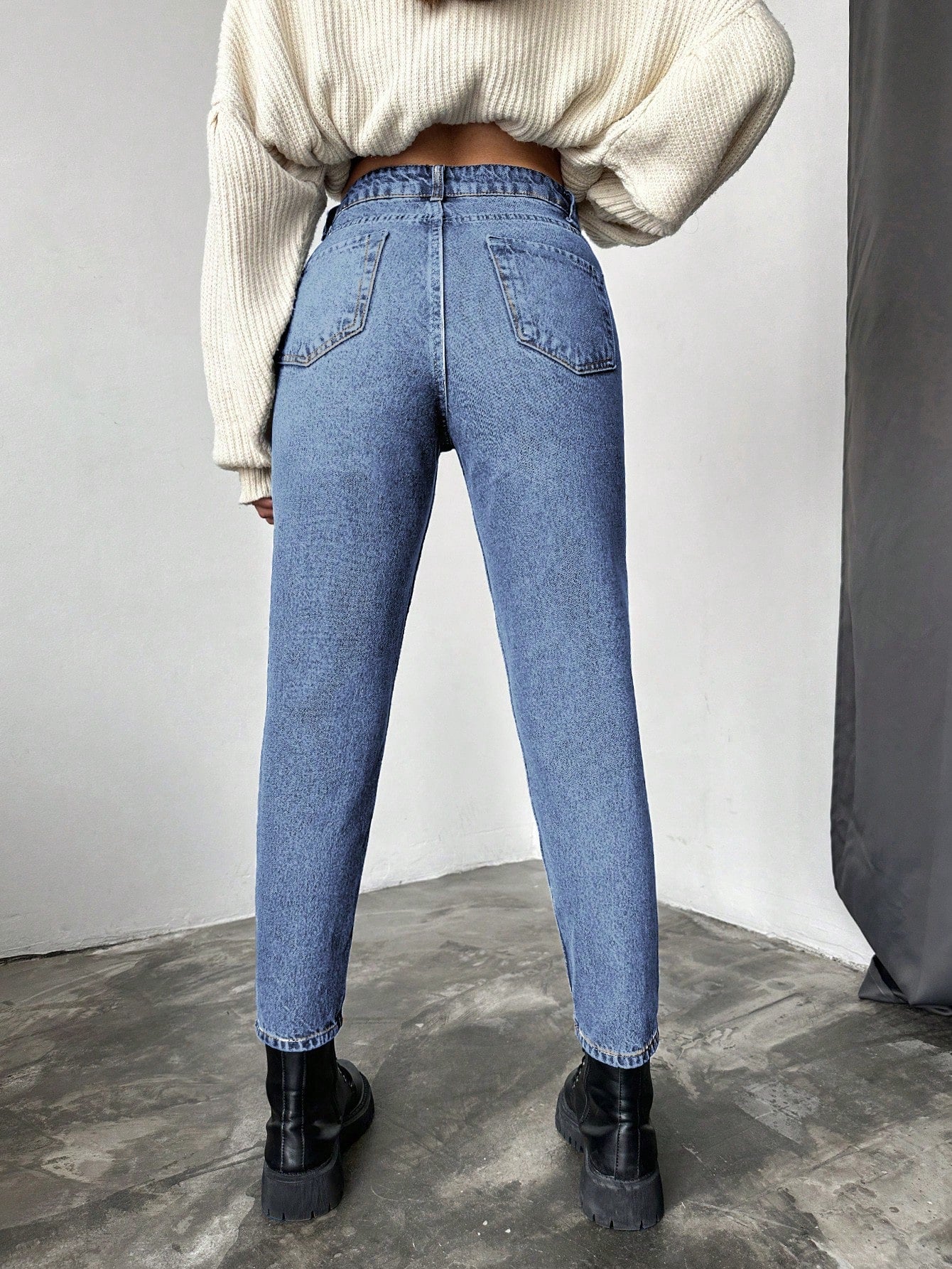 Blugi dama, Cropped, Talie Inalta, Croiala Slim-Fit