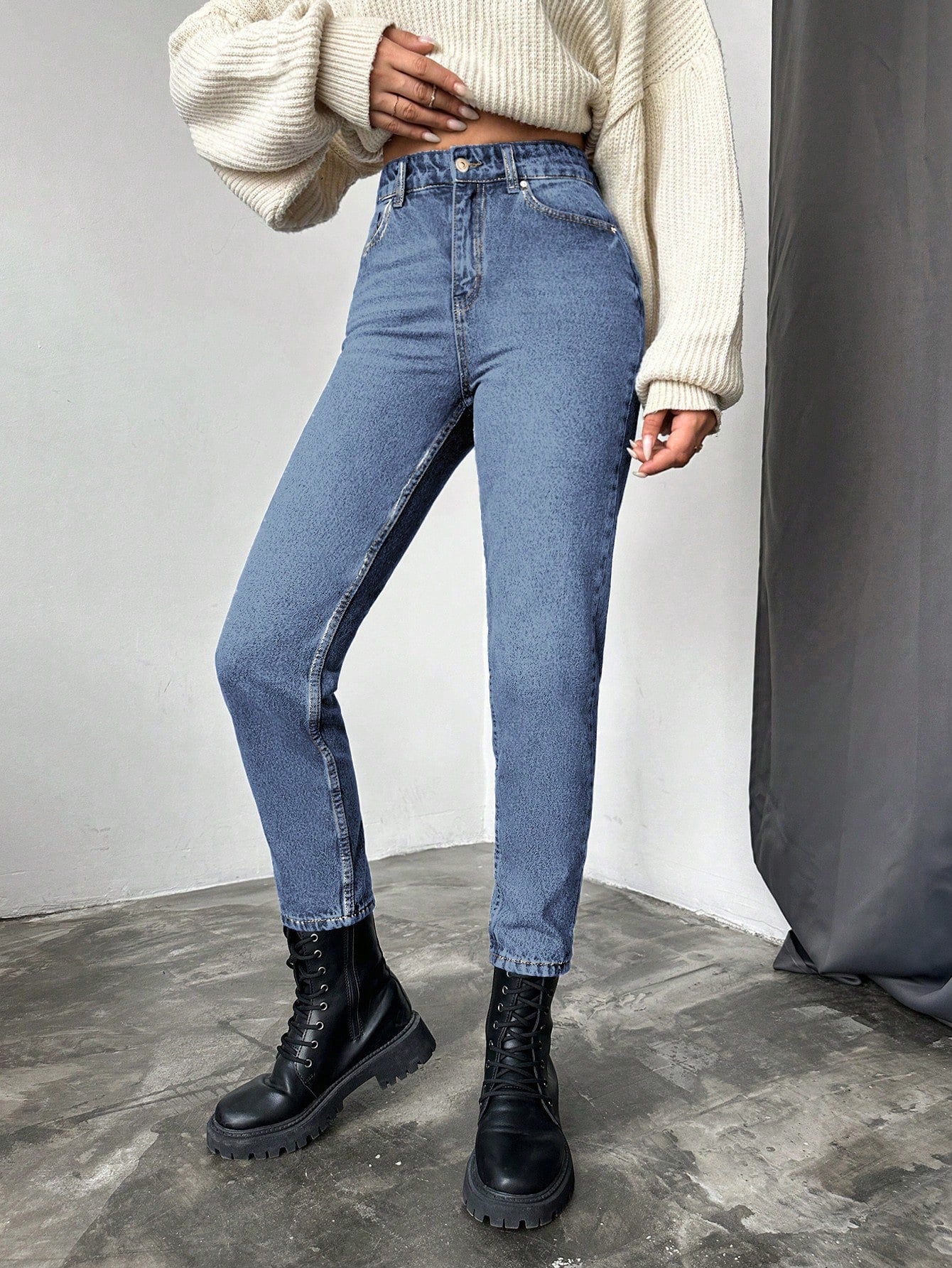 Blugi dama, Cropped, Talie Inalta, Croiala Slim-Fit