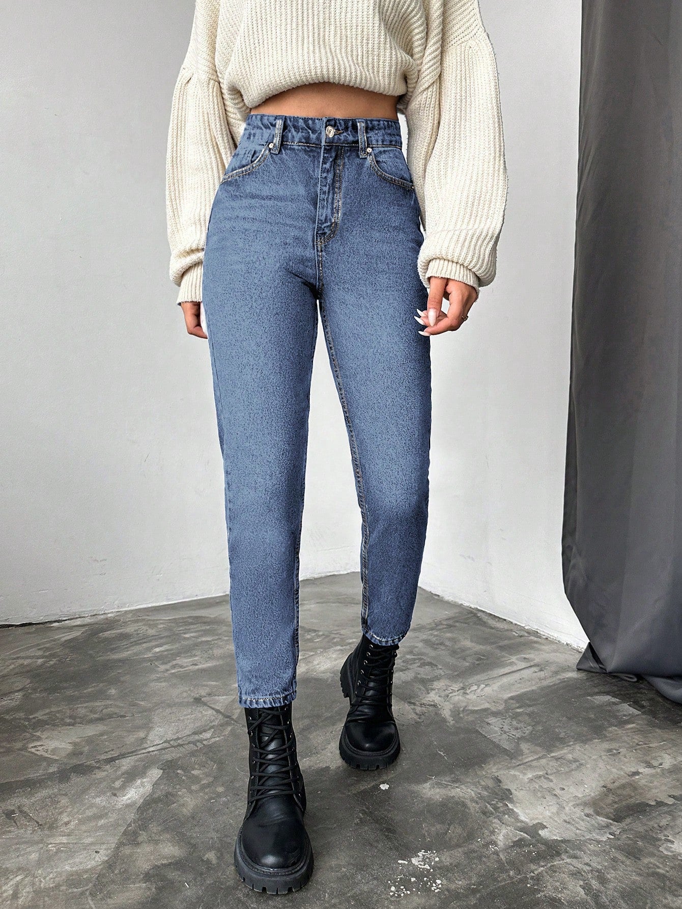 Blugi dama, Cropped, Talie Inalta, Croiala Slim-Fit