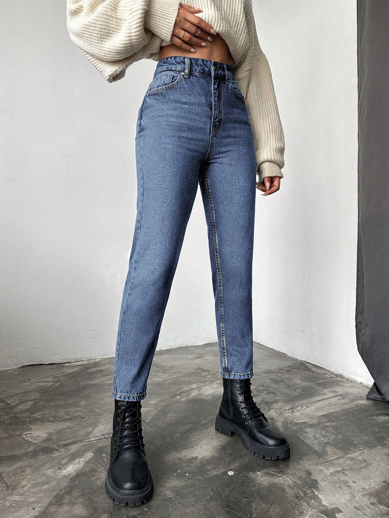Blugi dama, Cropped, Talie Inalta, Croiala Slim-Fit