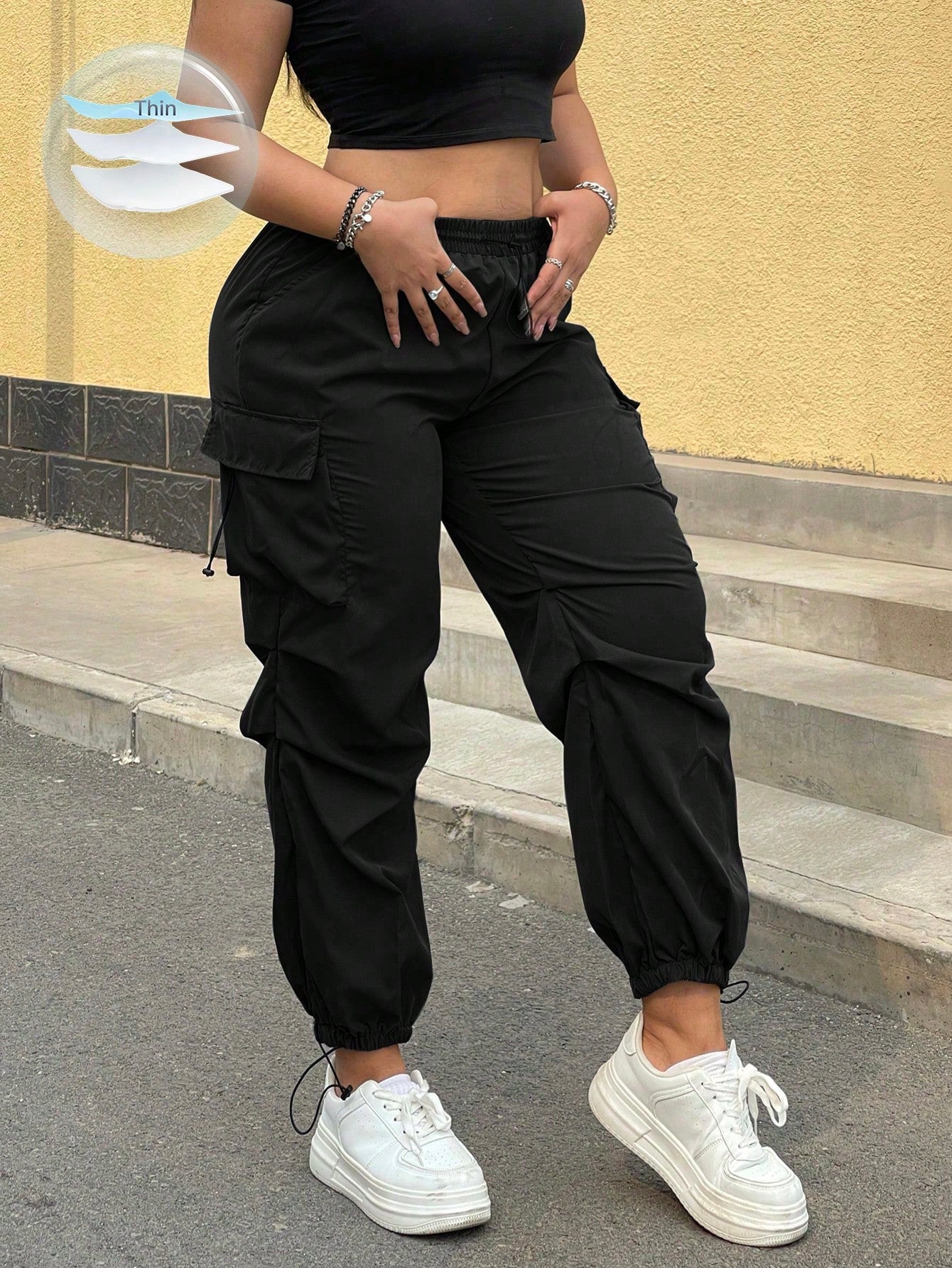 Pantaloni Cargo, PLUS SIZE, Slim Fit, Talie Inalta
