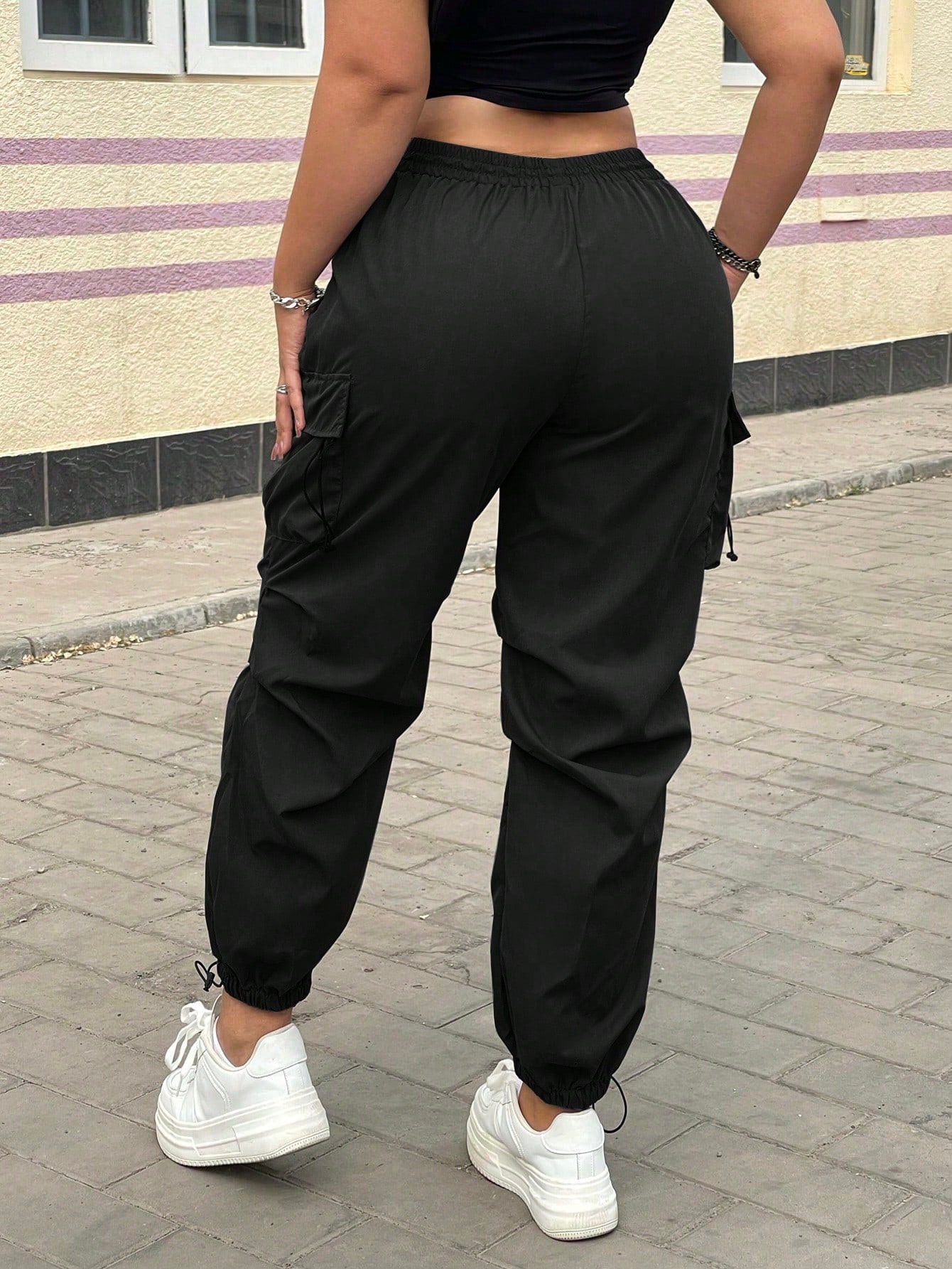 Pantaloni Cargo, PLUS SIZE, Slim Fit, Talie Inalta