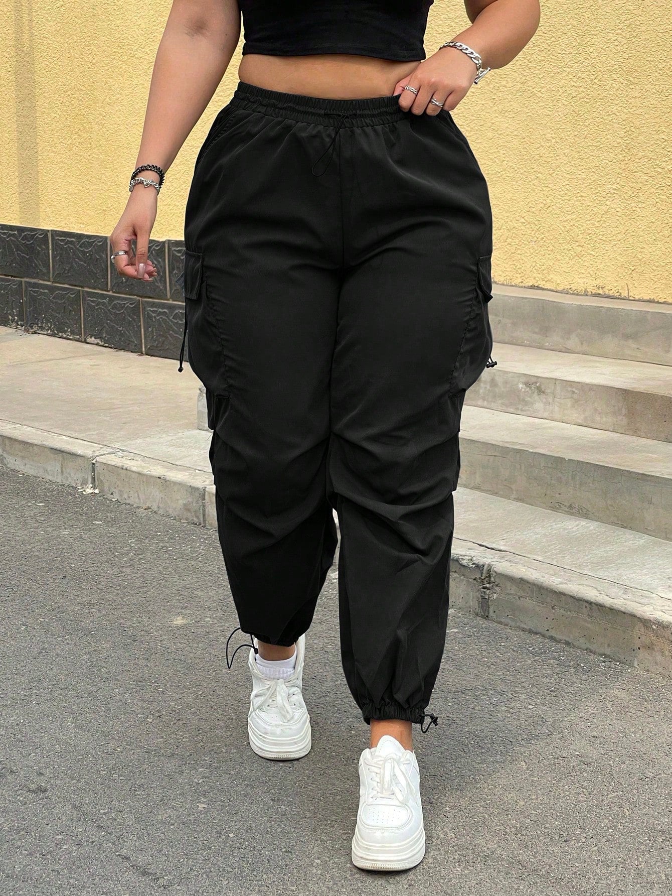 Pantaloni Cargo, PLUS SIZE, Slim Fit, Talie Inalta