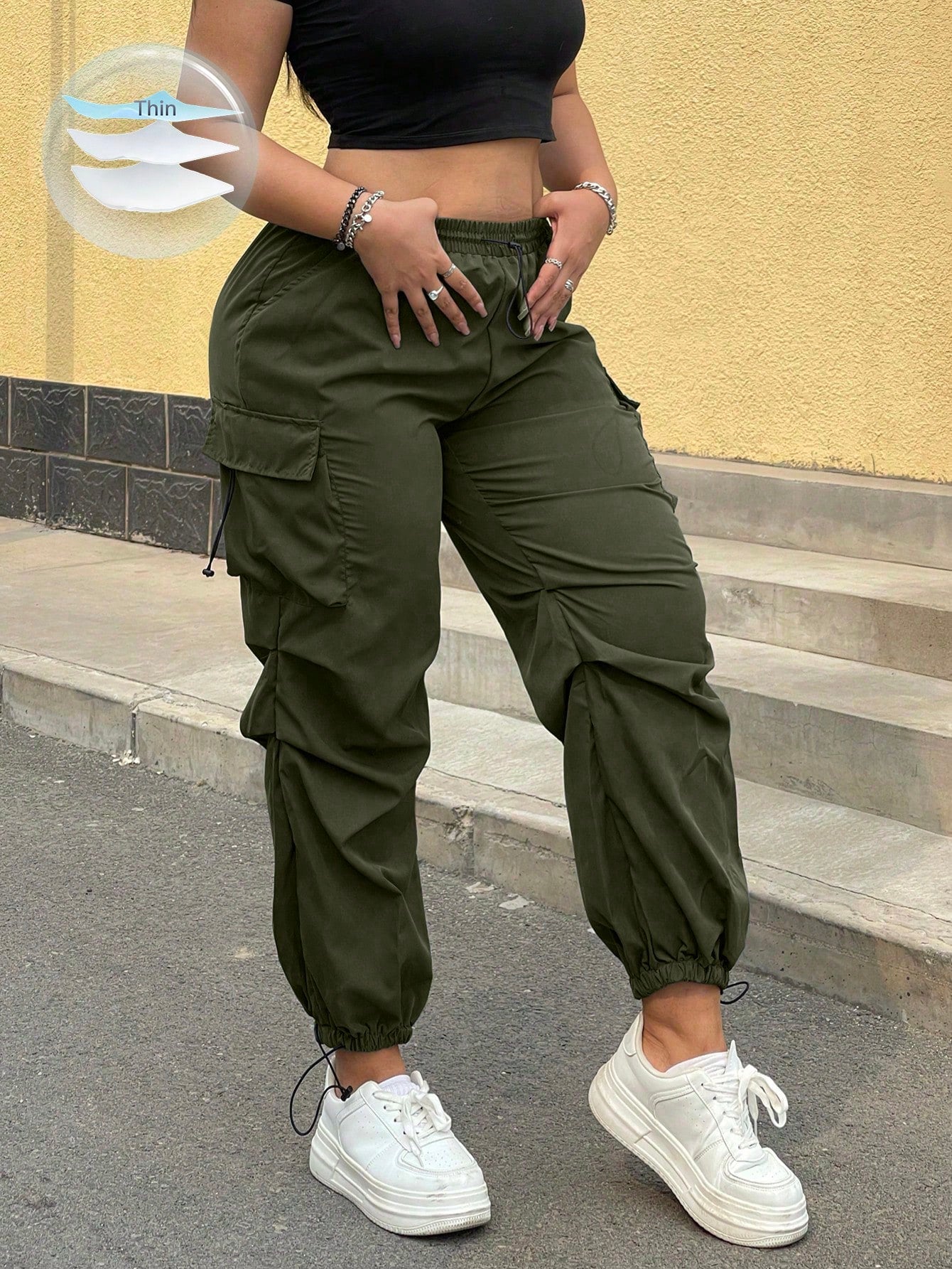 Pantaloni Cargo, PLUS SIZE, Slim Fit, Talie Inalta