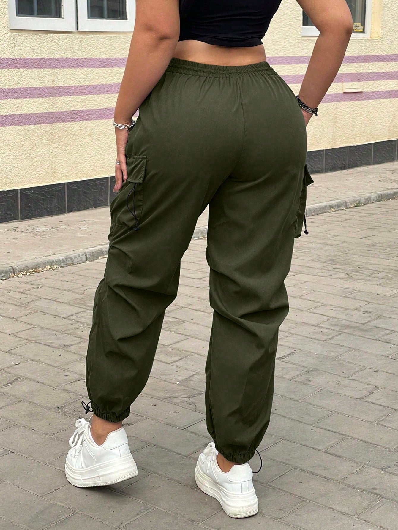 Pantaloni Cargo, PLUS SIZE, Slim Fit, Talie Inalta