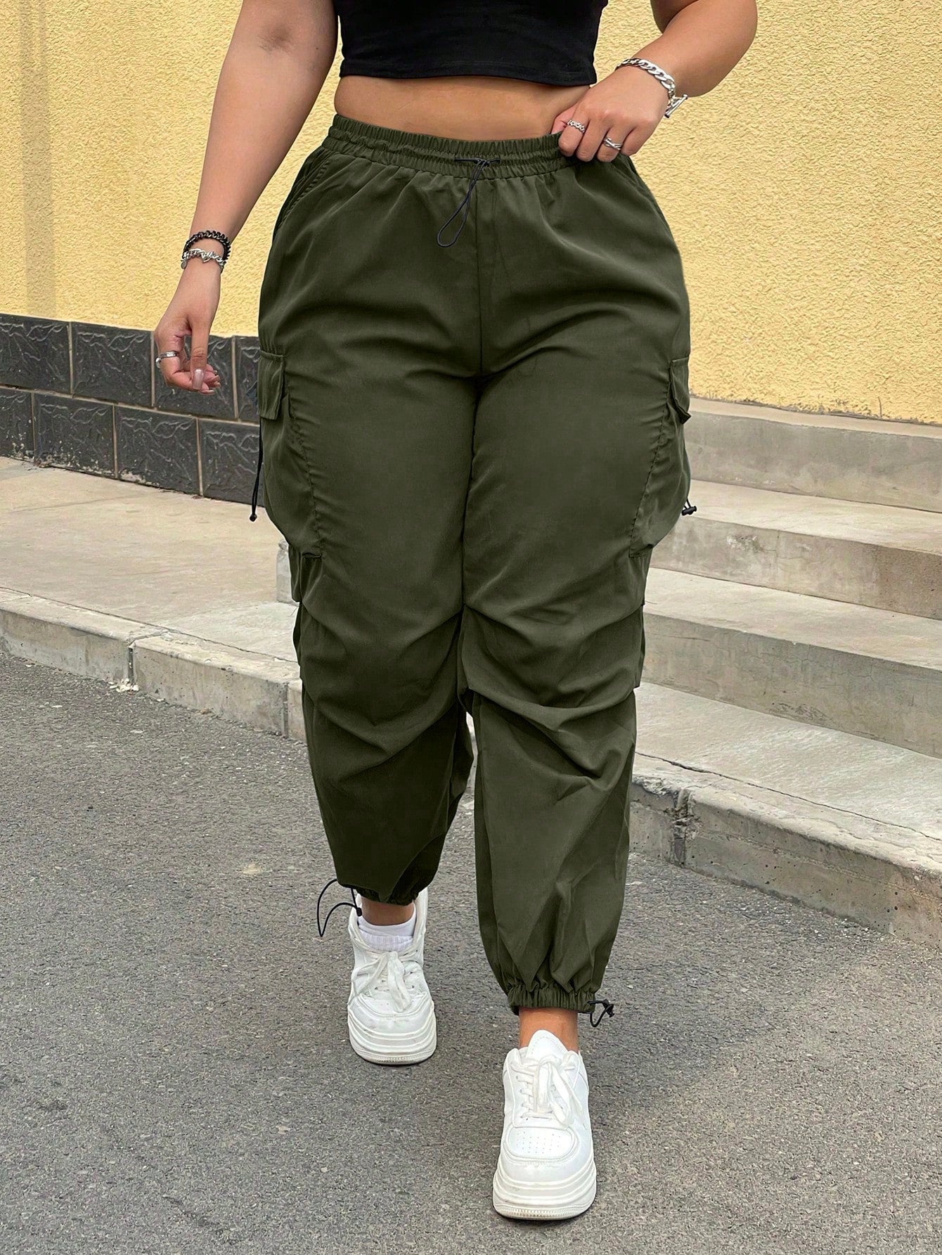 Pantaloni Cargo, PLUS SIZE, Slim Fit, Talie Inalta