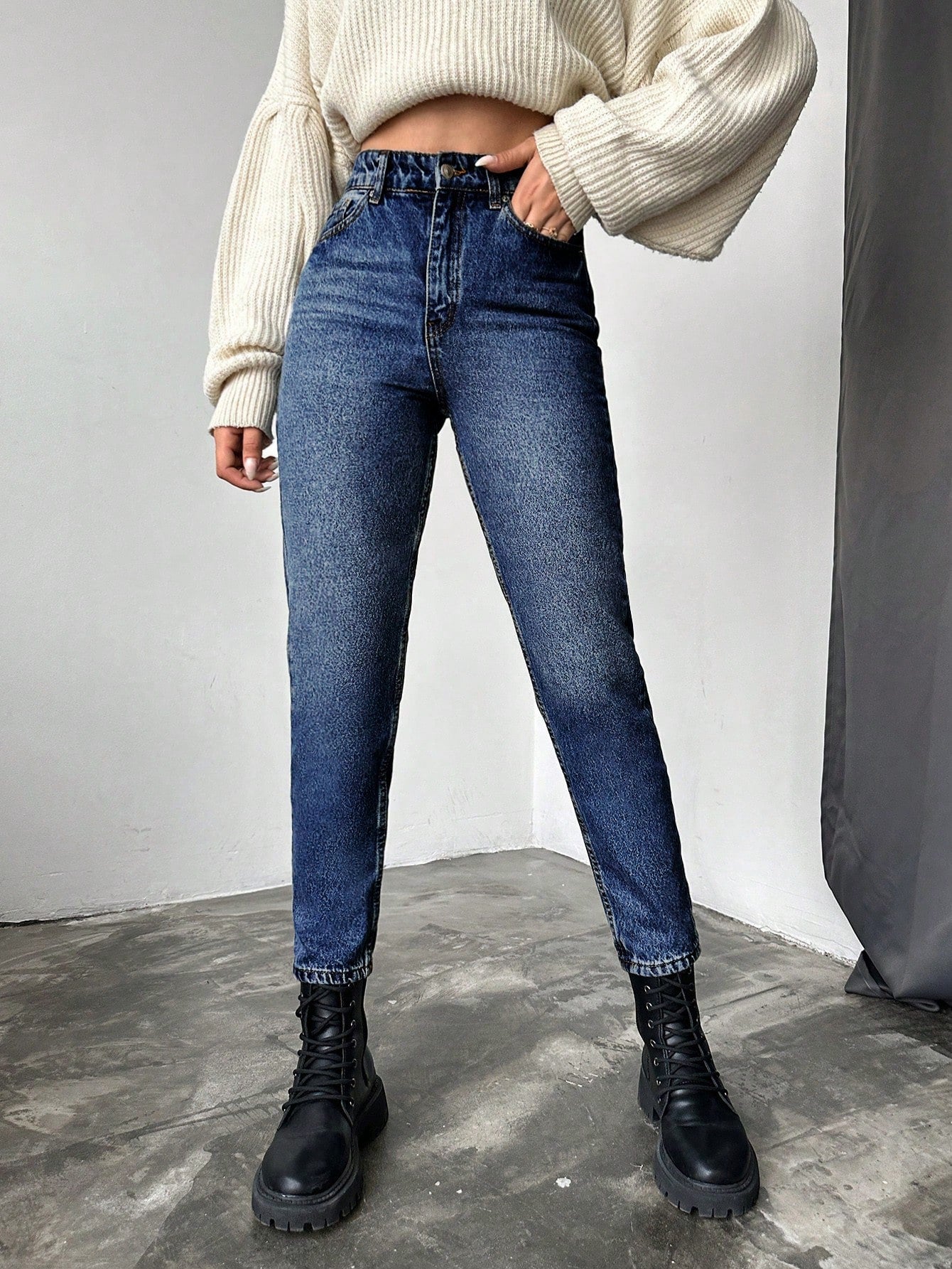 Blugi dama, Cropped, Talie Inalta, Croiala Slim-Fit