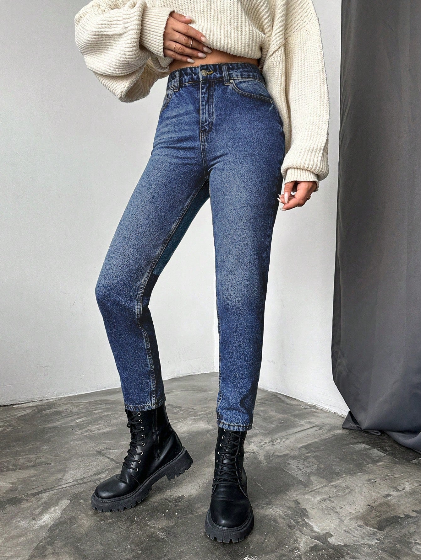 Blugi dama, Cropped, Talie Inalta, Croiala Slim-Fit