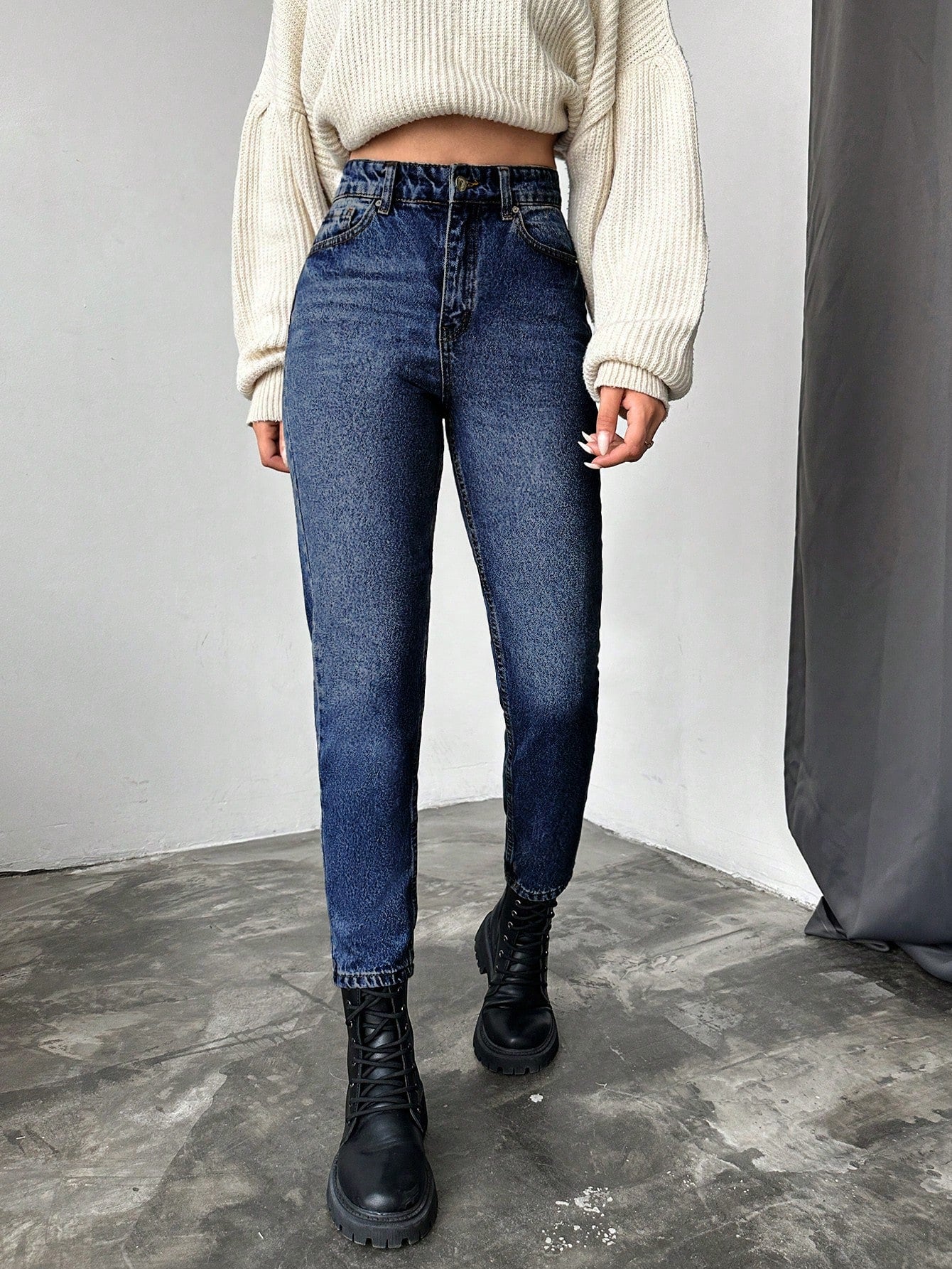 Blugi dama, Cropped, Talie Inalta, Croiala Slim-Fit