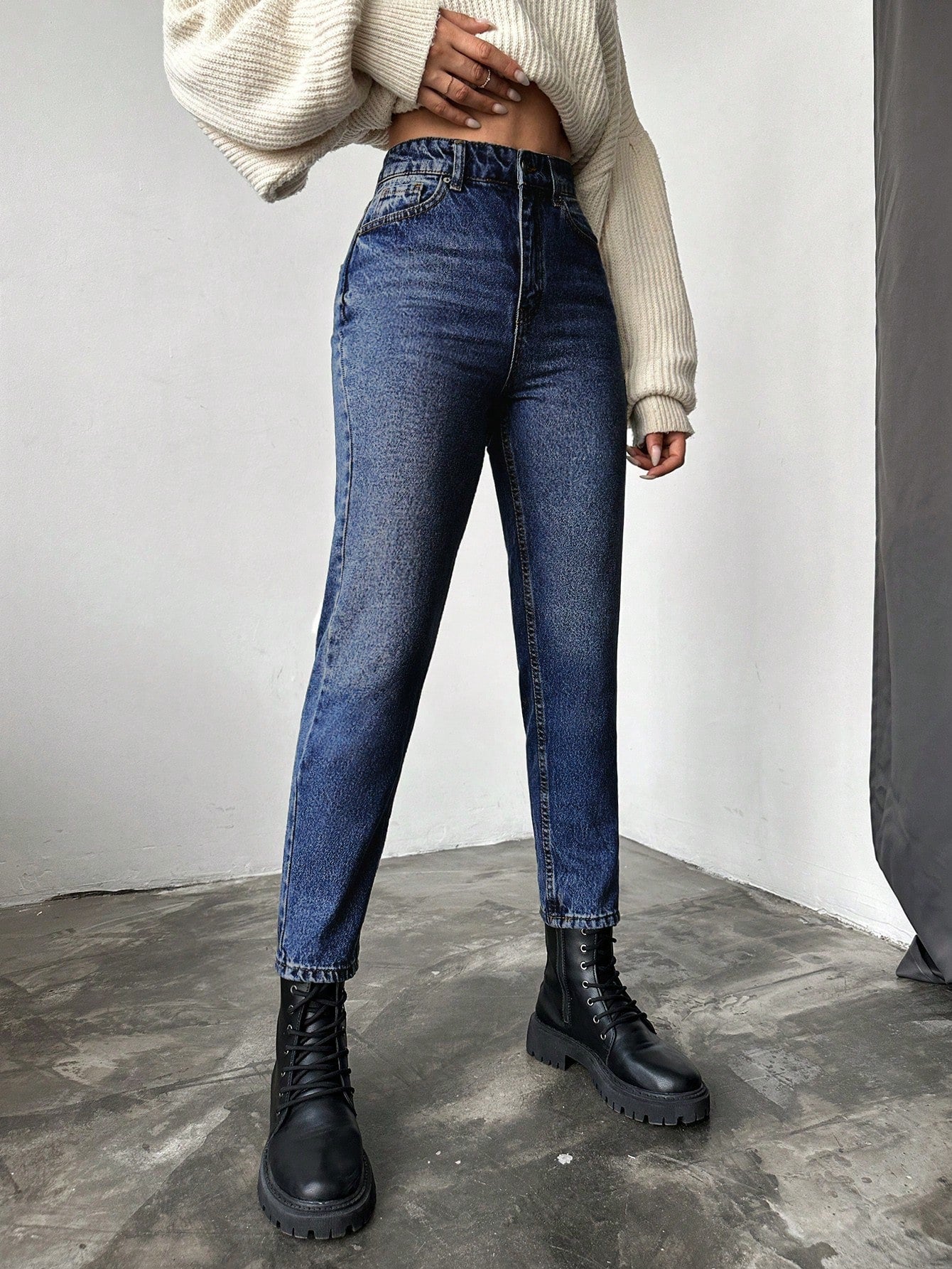 Blugi dama, Cropped, Talie Inalta, Croiala Slim-Fit