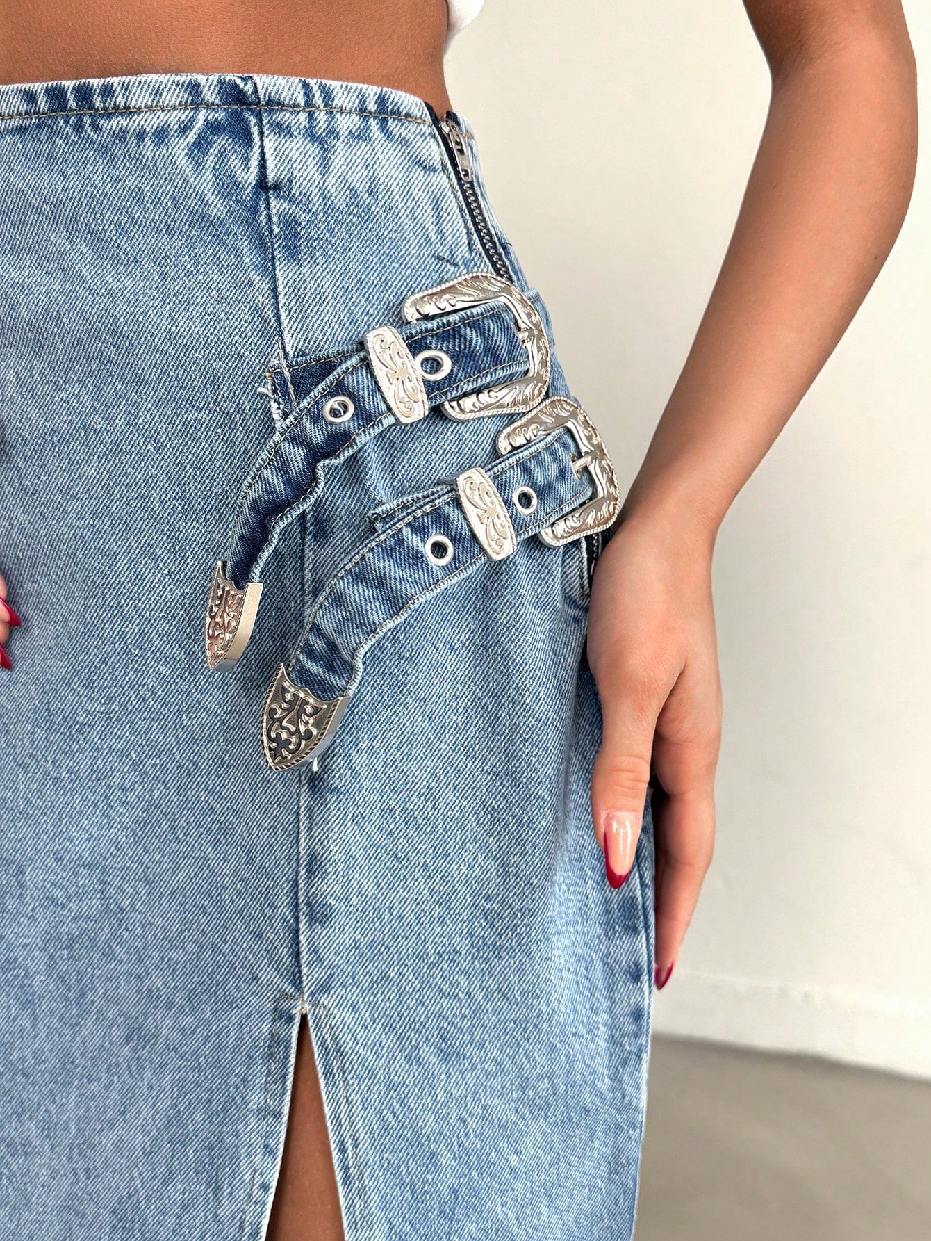 Fusta Dama,, Medie, Denim, Cu Tiv Nefinisat