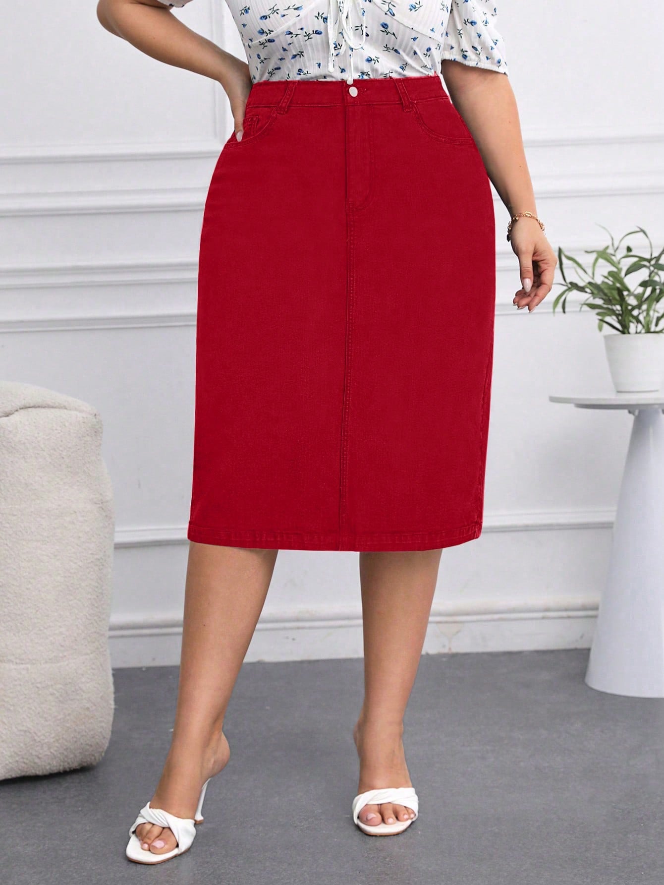 Fusta Dama, PLUS SIZE, Talie Inalta, Cu Buzunare